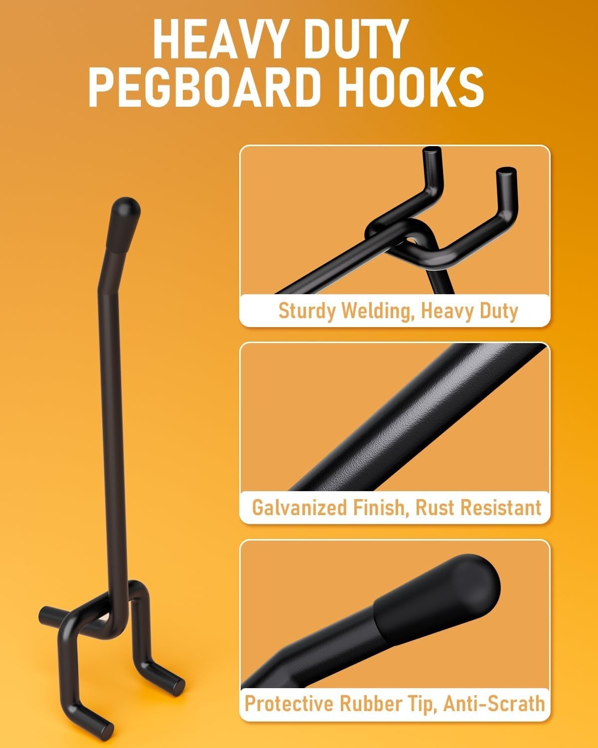Heavy Duty 1/4 Inch Pegboard Hooks - 60 Pack Adjustable Tool Storage Solution