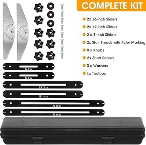 Stair Tread Template Tool Black Aluminum Jig, Stair Tread Gauge 8'' 12 16 '' NIB