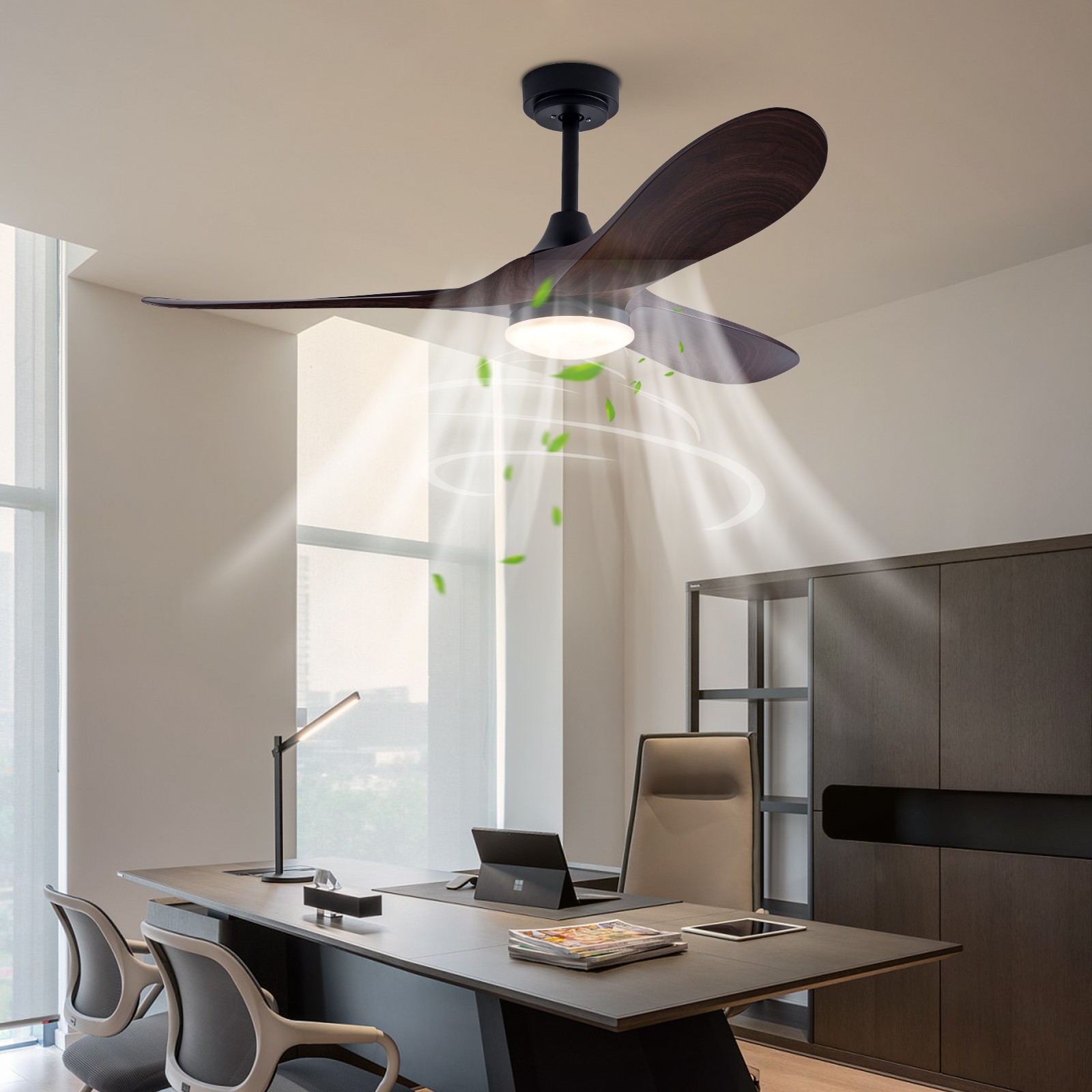 42" Modern Ceiling Fan Light Kit Farmhouse Wood LED Lamp with Remote Control