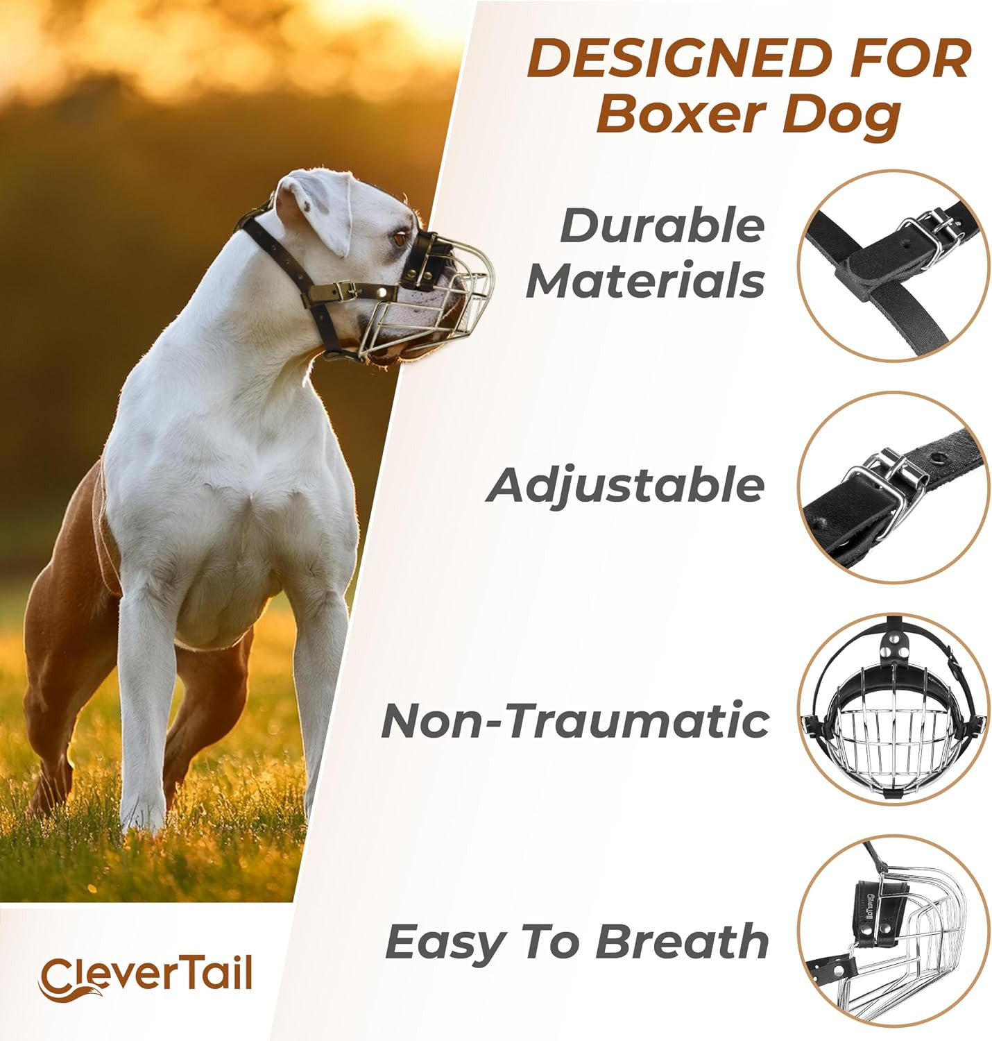 Metal Muzzle for Boxer Dog Breed – Bite Proof Boxer Muzzle for Medium and Large