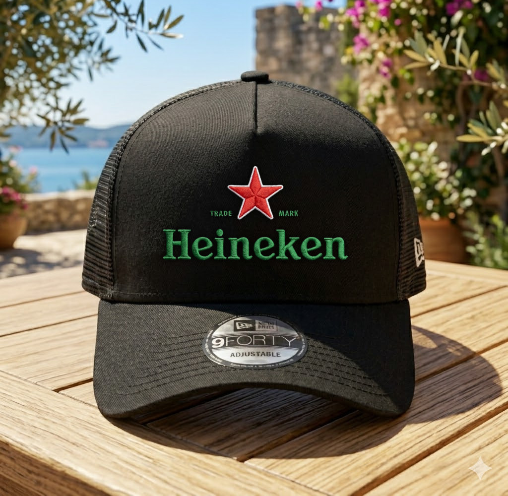 Heineken Logo Embroidered Trucker Hat Mesh Adjustable Snapback Cap