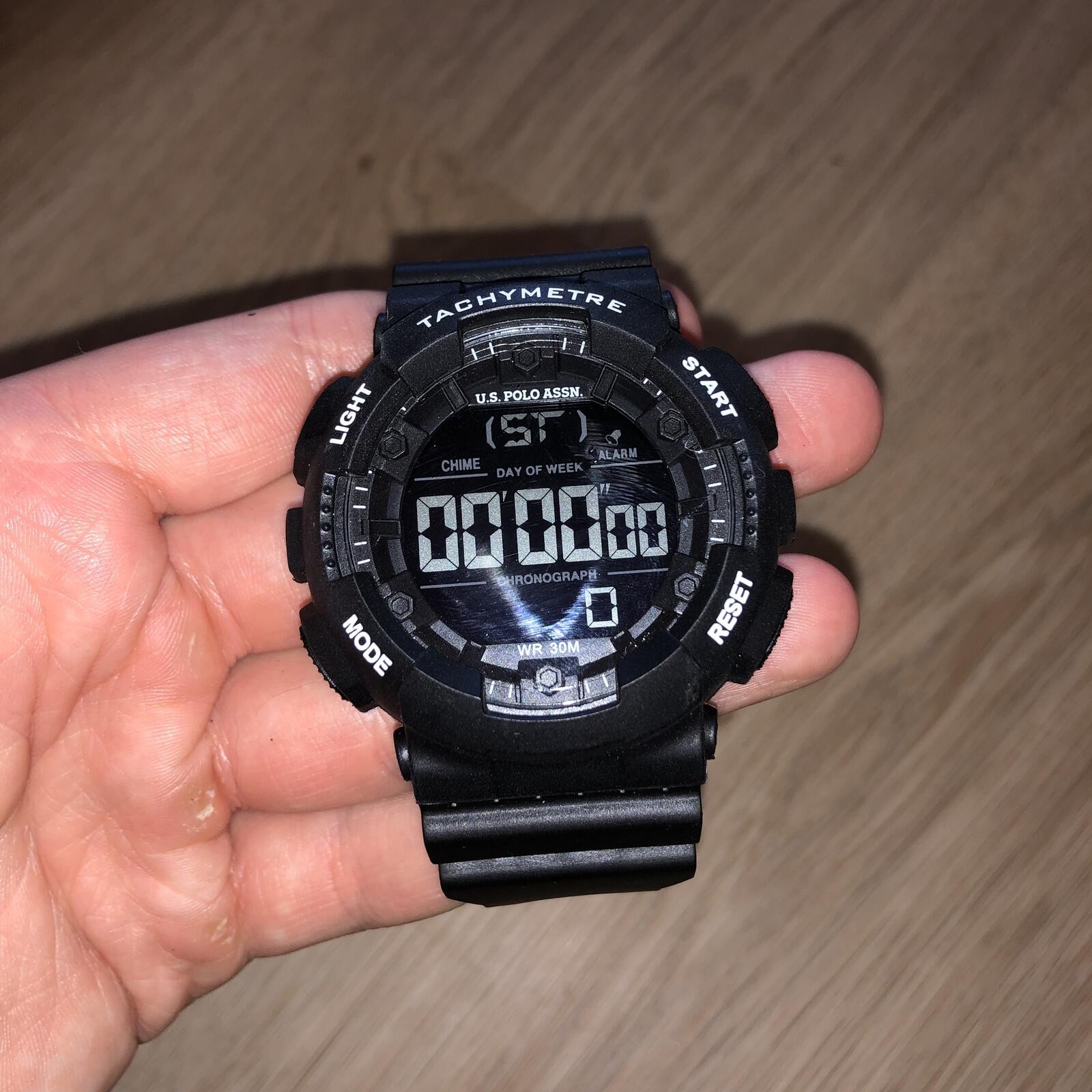 U.S. POLO ASSN TACHYMETER BLACK DIGITAL WATCH 0925 WR 30 M MENS NEW