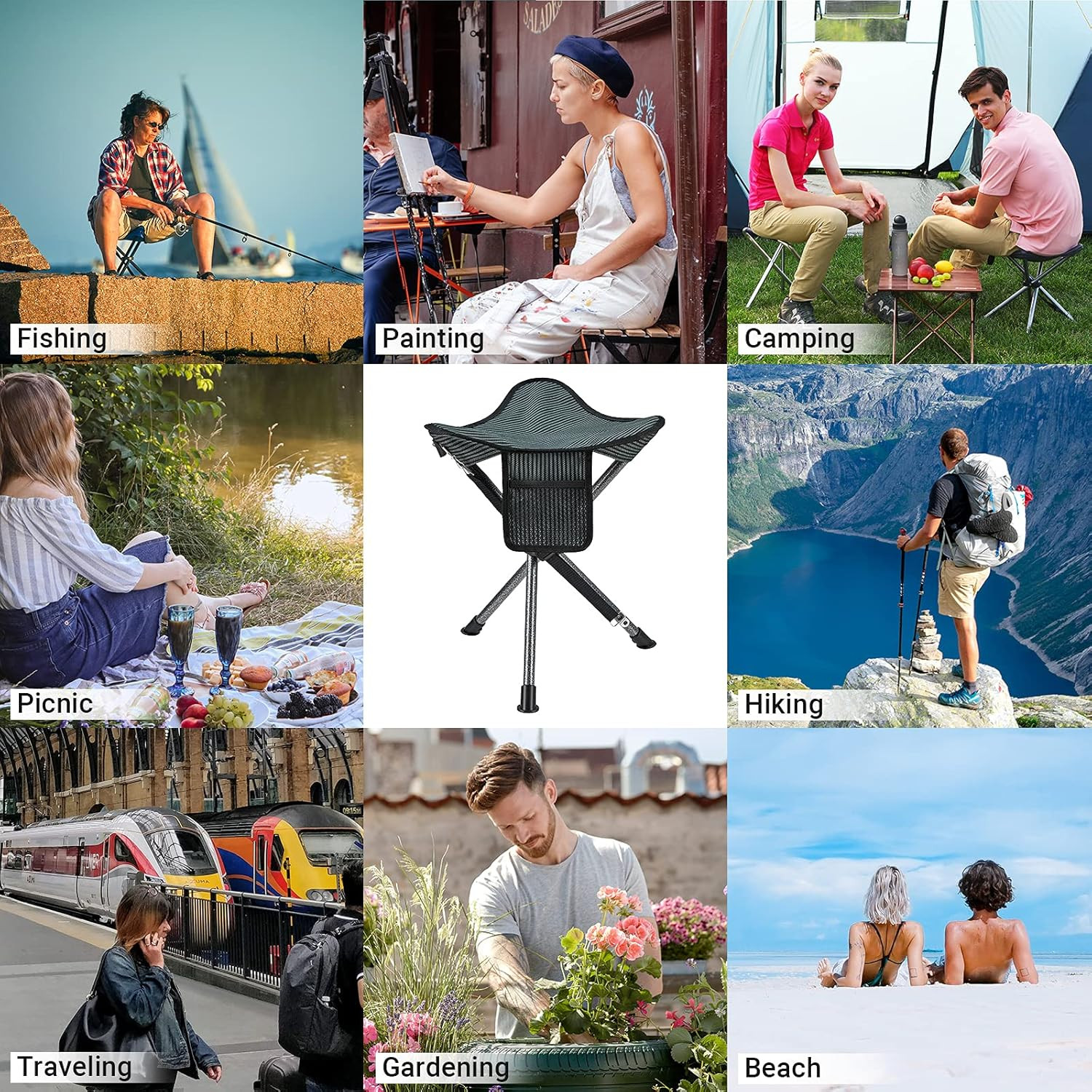 2 Pack Tripod Folding Chair Portable Camping Tripod Stool Backpacking Camp Stool