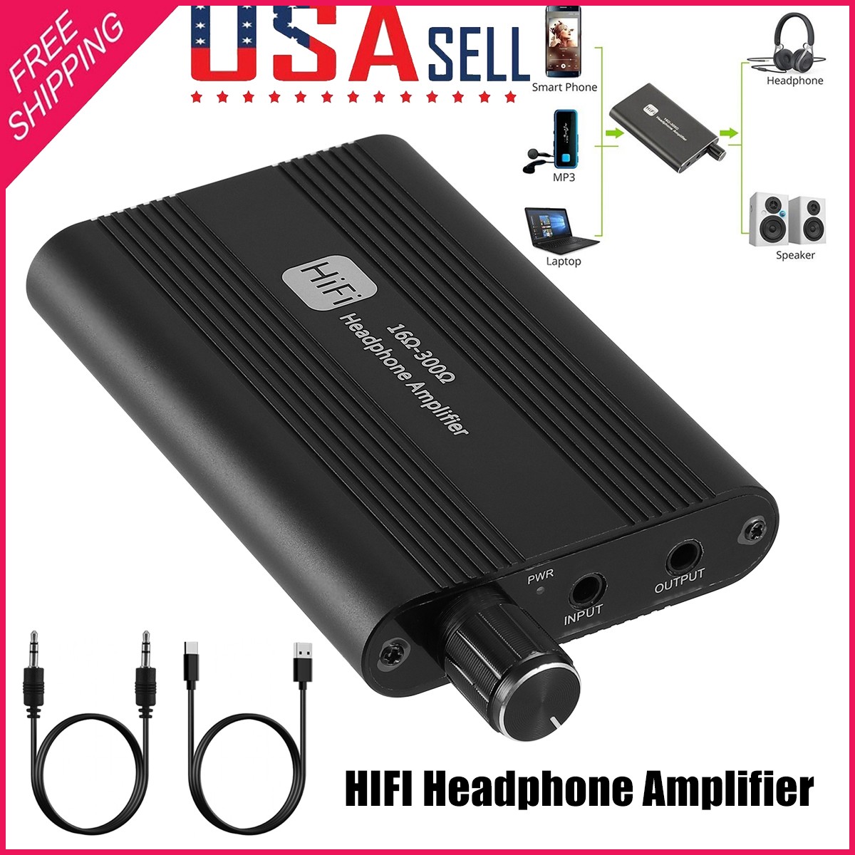 Mini HIFI Headphone Amplifier Portable Earphone AMP 3.5mm with Audio USB Cable