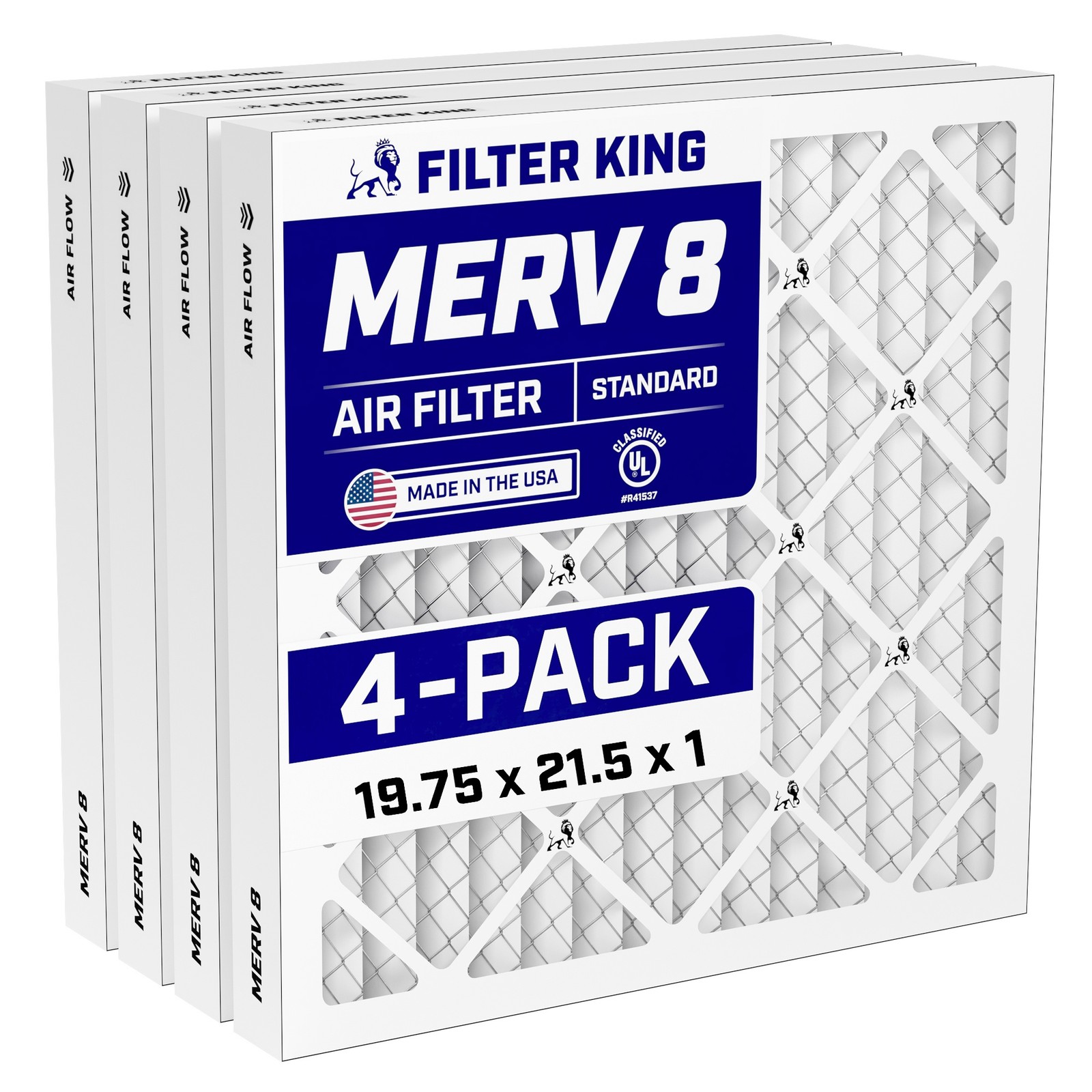 Filter King 19.75x21.5x1 Air Filter 4-PACK MERV 8 Actual Size 19.75 x 21.5 x