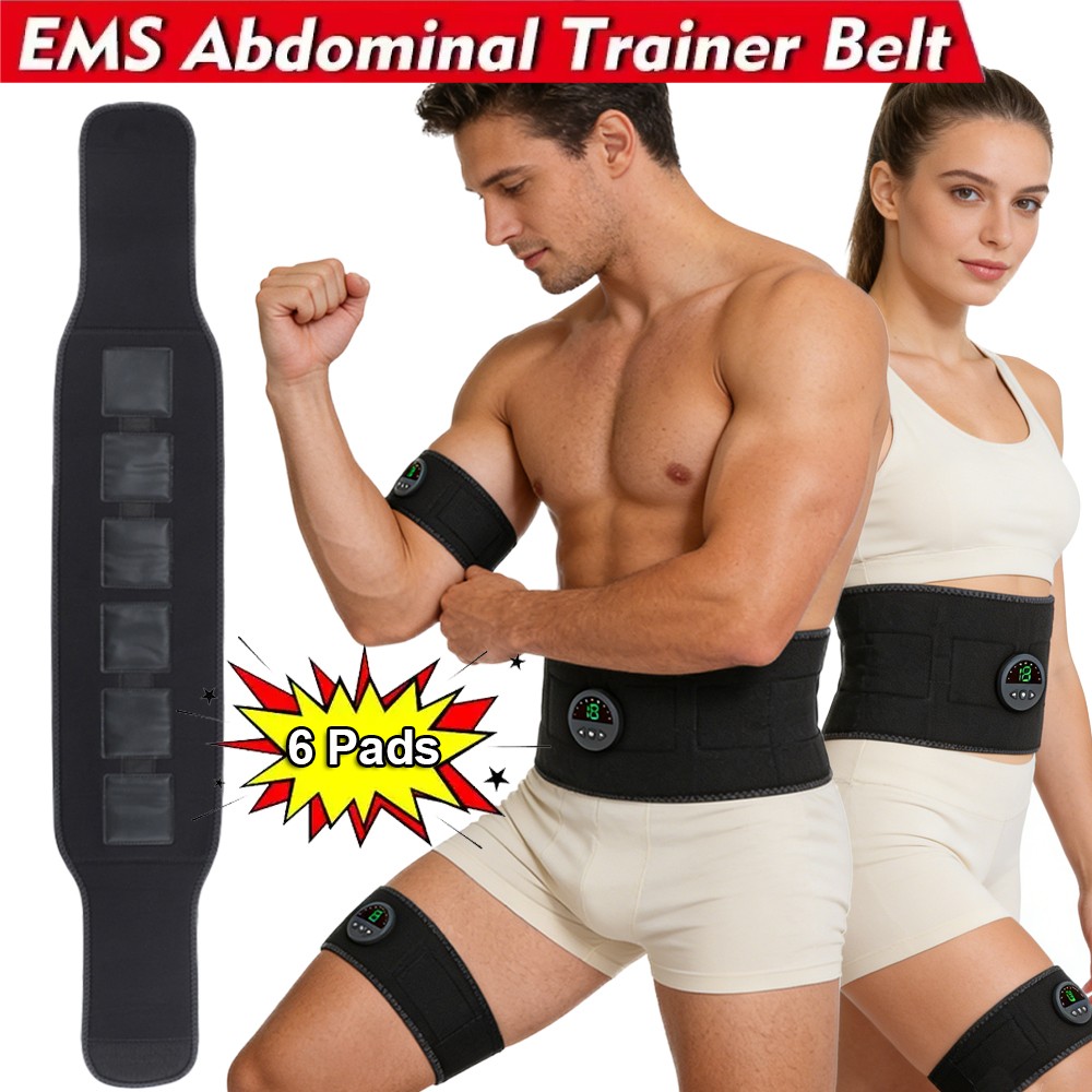 EMS Abdominal Muscle Toning Trainer ABS Stimulator Toner Fitness Gym Belt 6 Pads