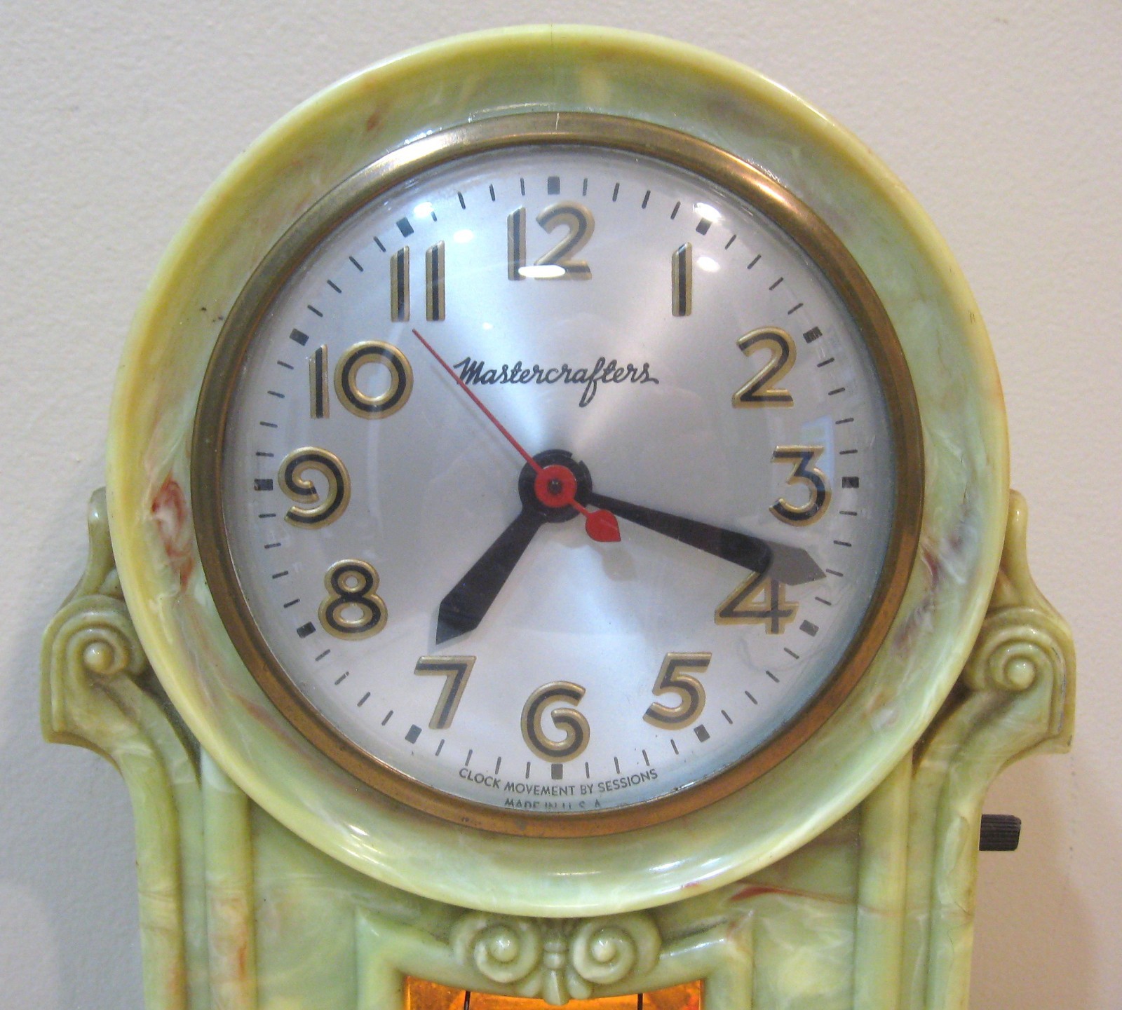 Vintage MASTERCRAFTER Marbleized SWINGING GIRL CLOCK For Restoration WORKS FINE