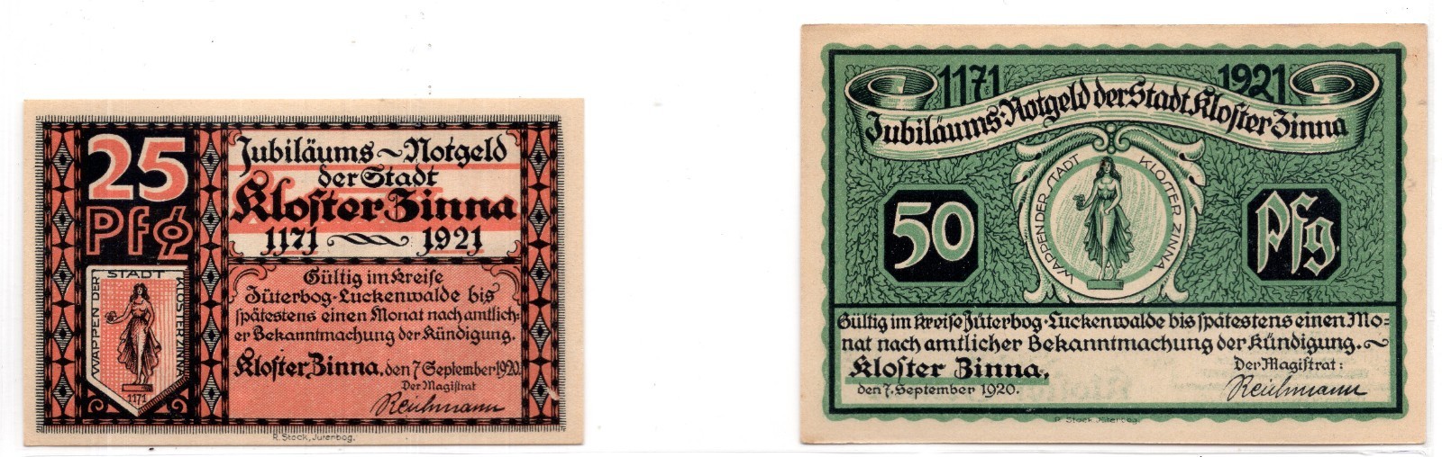 1920 Germany Zinna Notgeld 2 Note Set (2143)