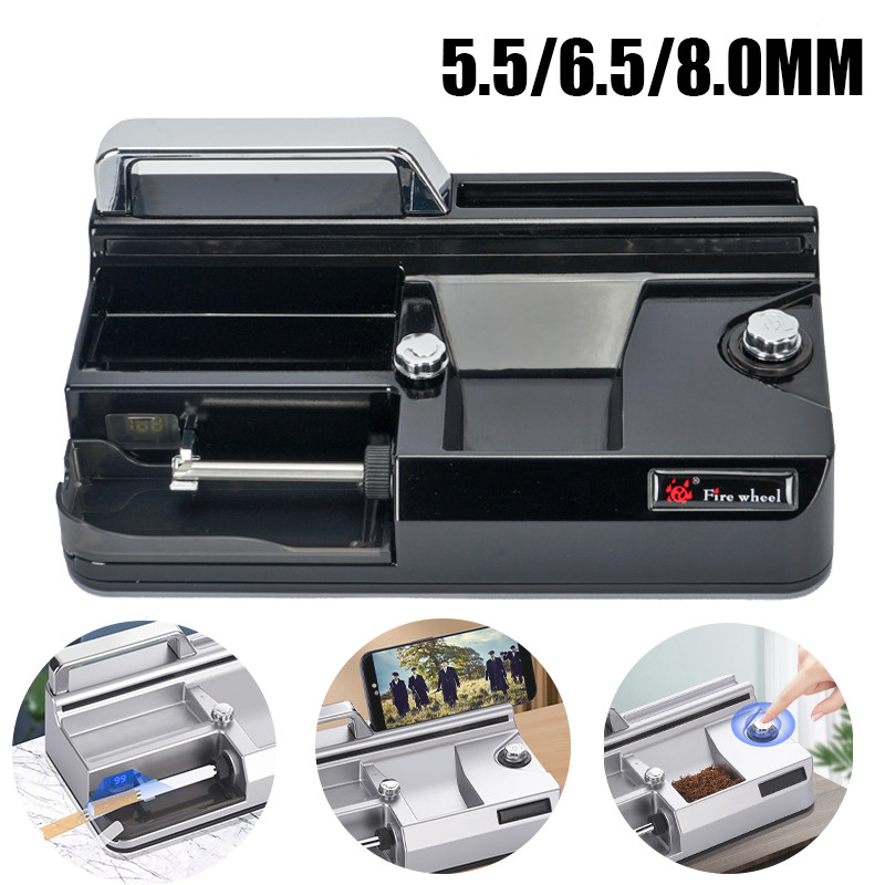5.5/6.5/8mm Cigarette Rolling Machine 3IN1 Electric Tobacco Injector Maker Black