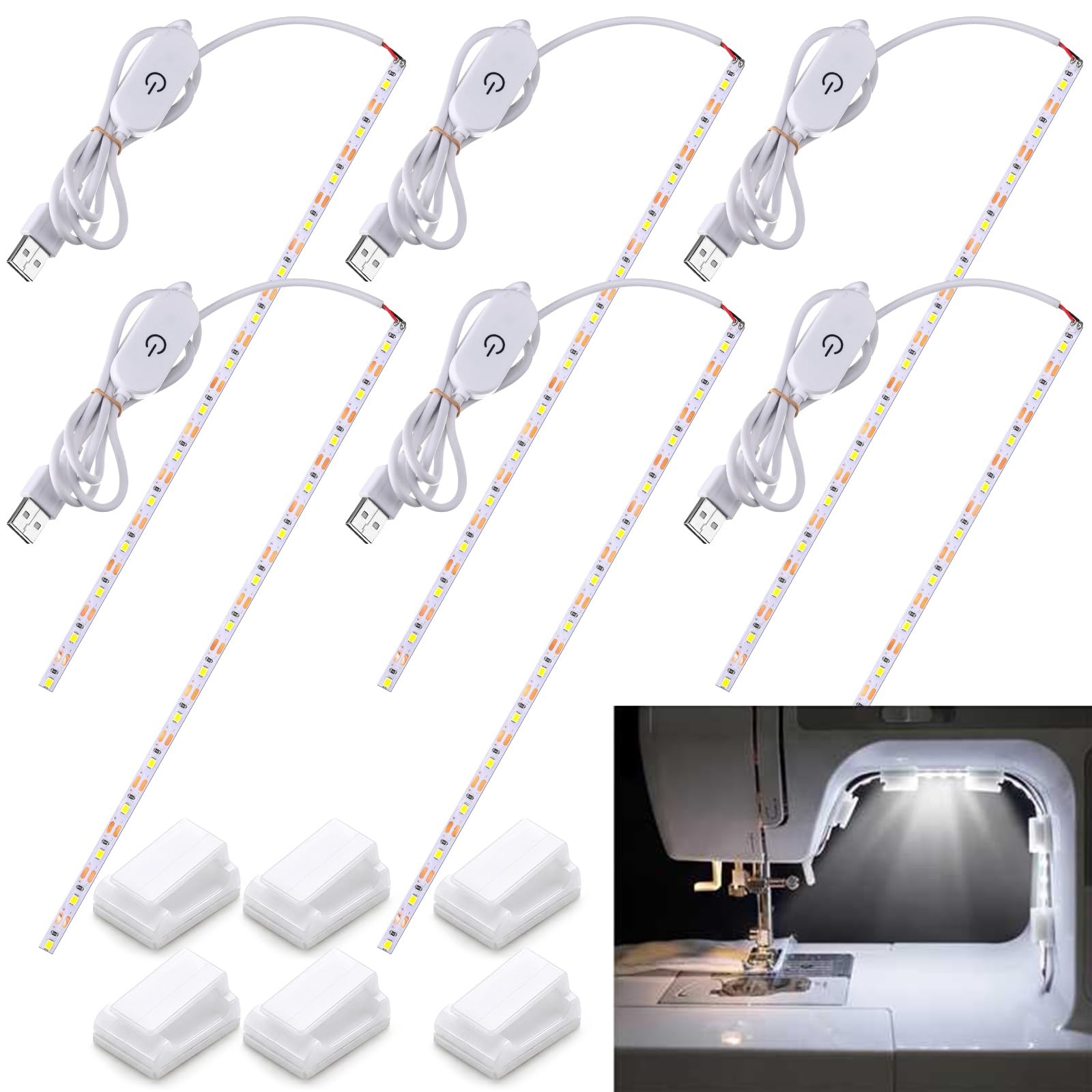 6 PCS LED Sewing Machine Light Strip Touch Dimmer 100 LEDs 11.8 Inch Cables
