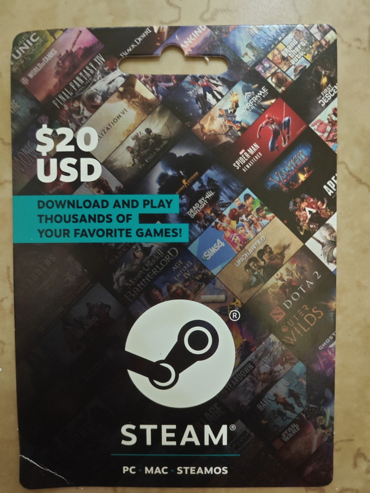 $20 Steam PC -MAC- STEAMOS, Gift Card.