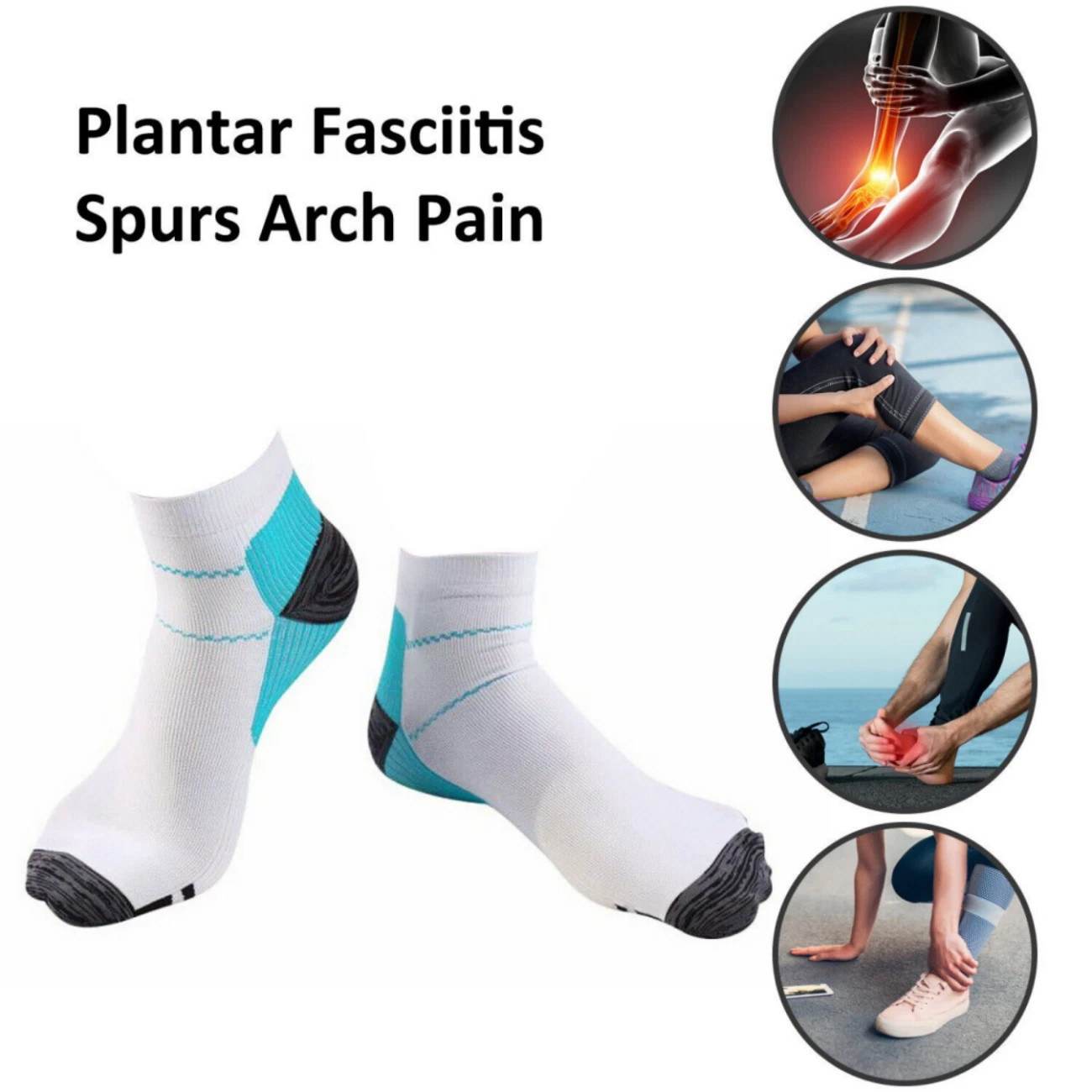 5 Pairs Compression Socks Plantar Fasciitis Arch Ankle Running Support Men Women