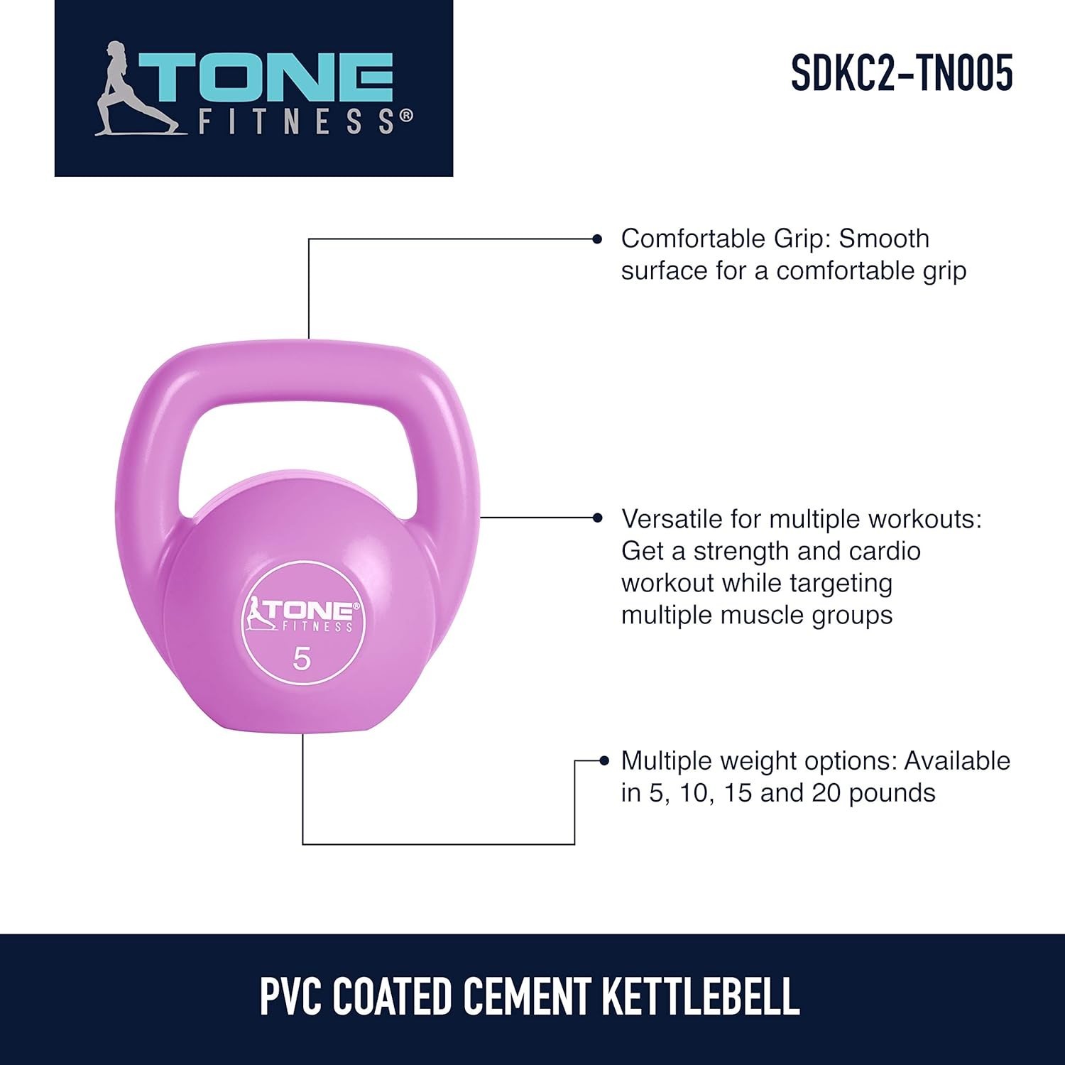 Versatile 5 lb Kettlebell - Cement Filled Pink Weight for Full-Body Workouts