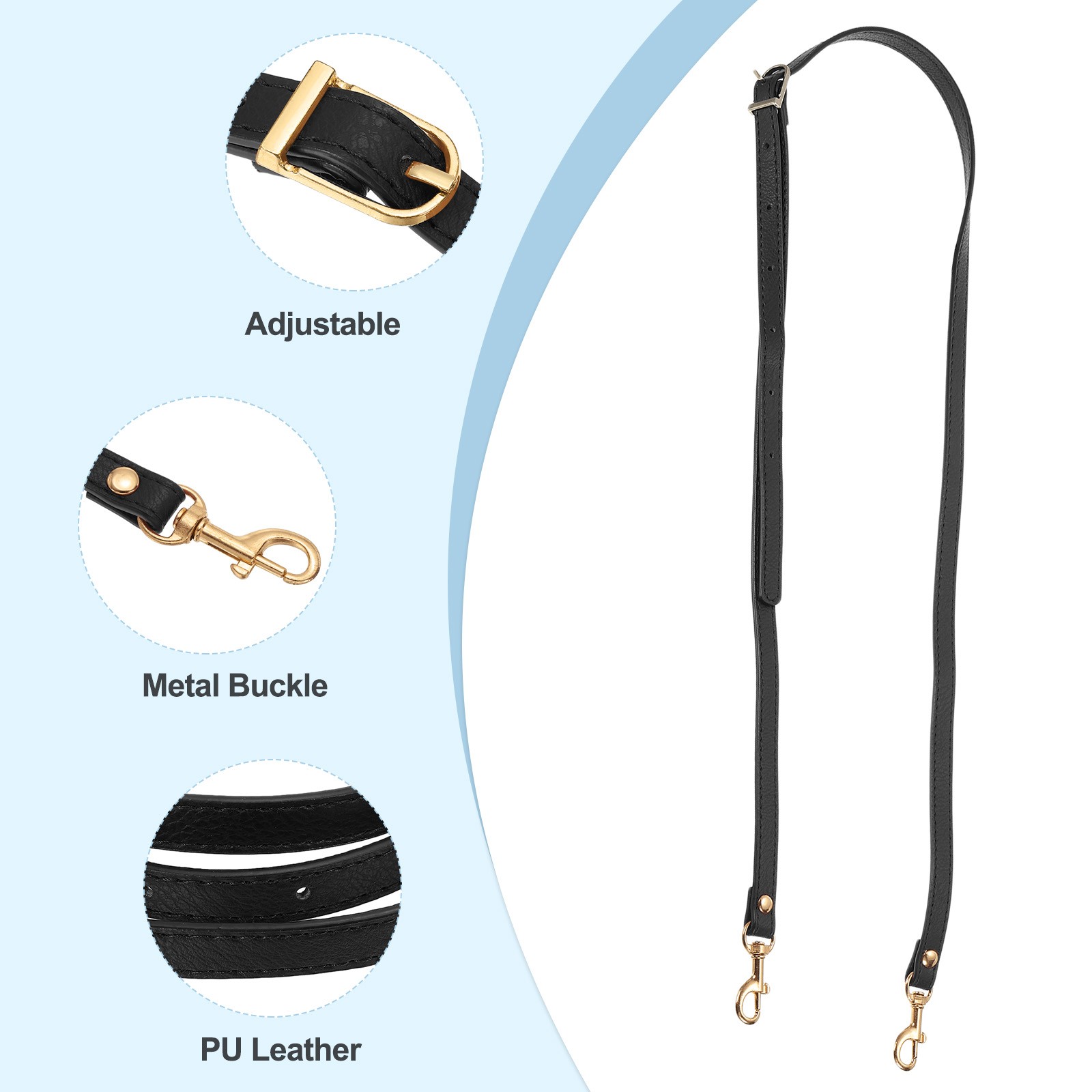 47 Inch Adjustable PU Leather Purse Strap with Gold Hardware, Black