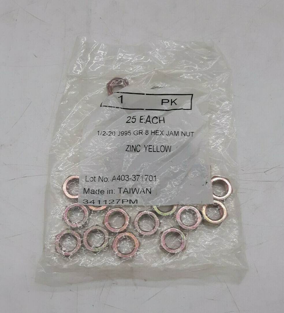 1/2"-20 J995 Grade 8 Hex Jam Nut Zinc Yellow Bag of 25