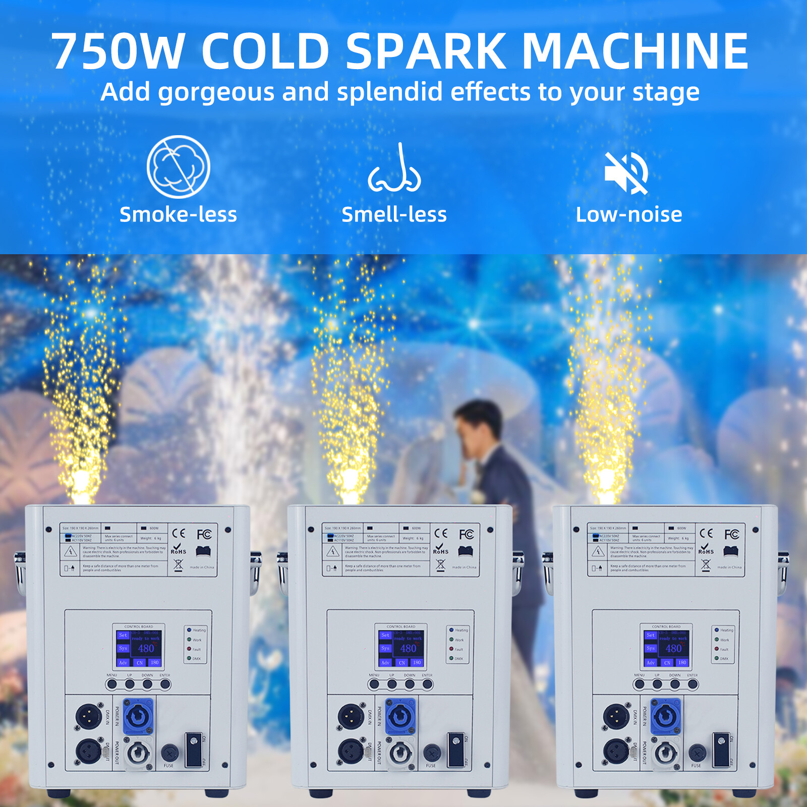 750W Cold Spark Machine Wedding DJ Party Stage Effect Firework Machine