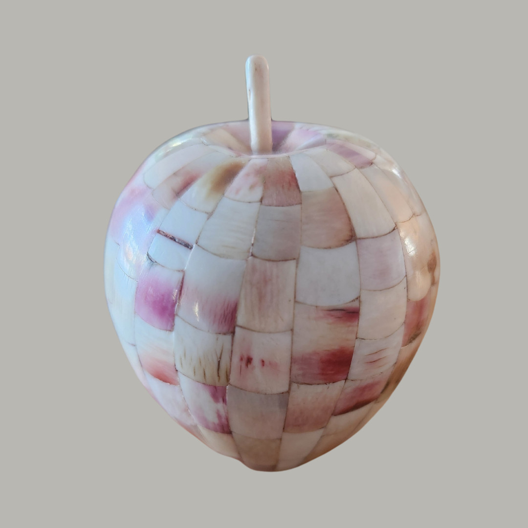 Vintage Mother-of-Pearl Inlaid Decorative Apple  Handcrafted Shell Mosaic