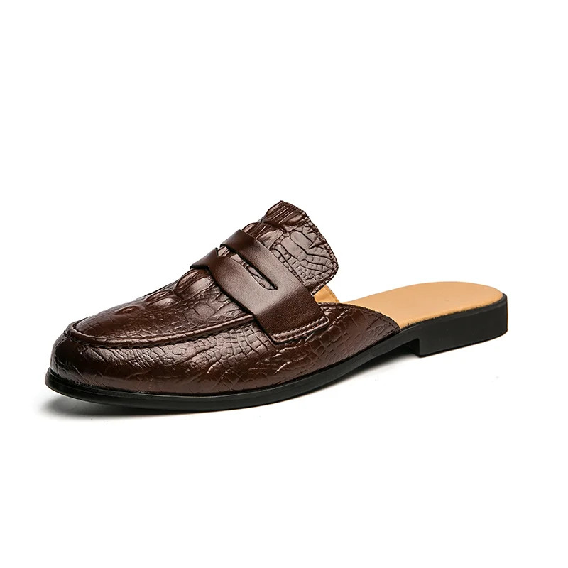 PU Leather Fashion Men Slip on Casual Half Loafers Shoes Walking Flats Sippers