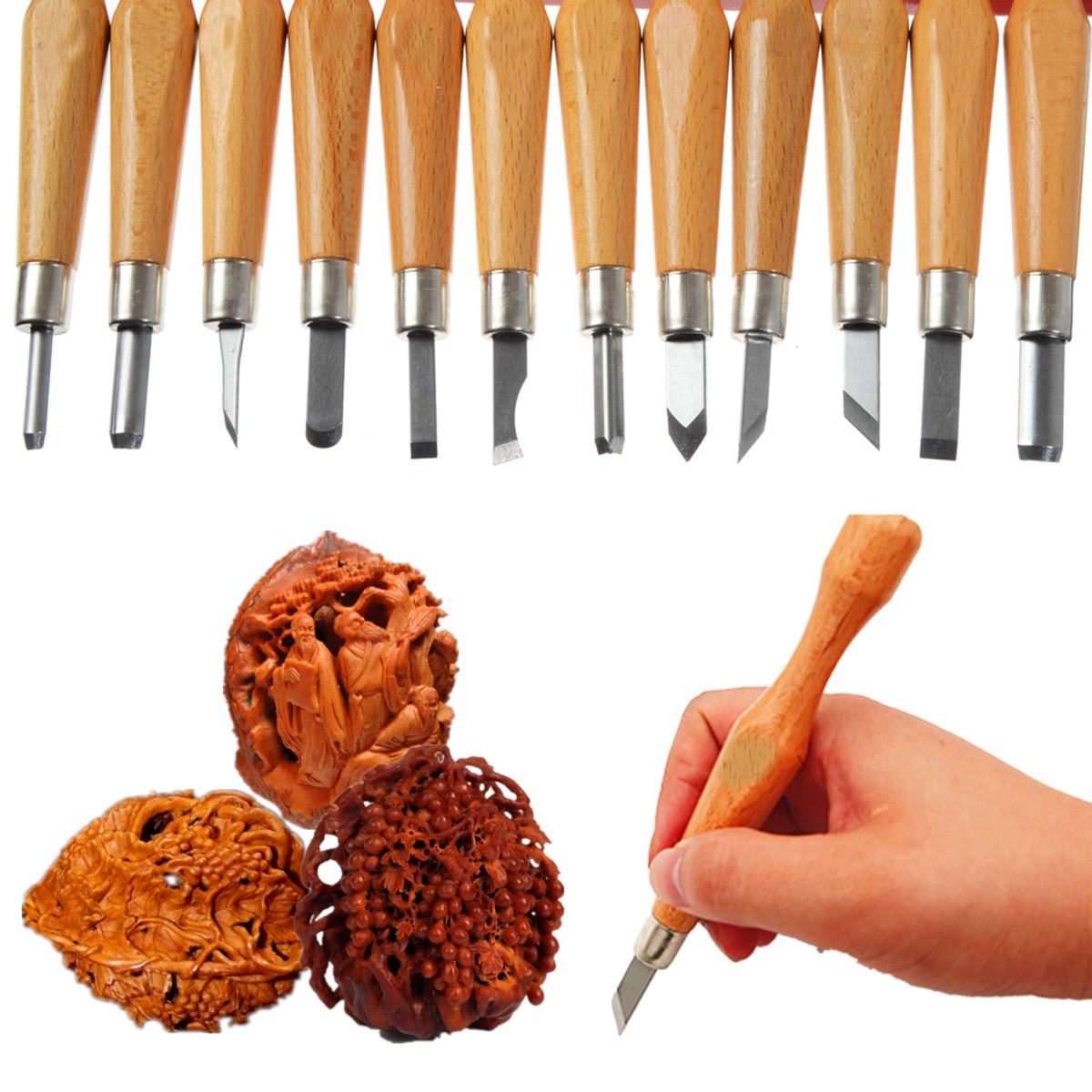12Pcs professional wood carving hand chisel tool set woodworking steel chisel