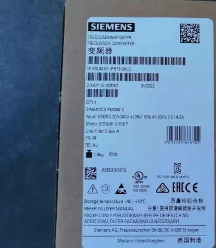 Siemens 6SL3 210-1PB13-0AL0 6SL3210-1PB13-0AL0 SINAMICS G120 New Expedited Ship