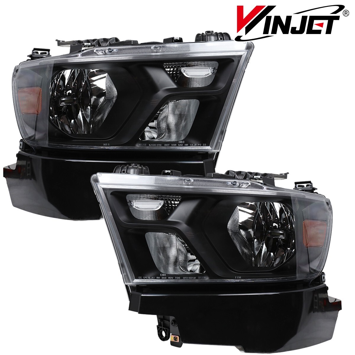 Black Headlights Halogen Lamps For 2019 2020 2021 2022 2023 2024 Dodge Ram 1500