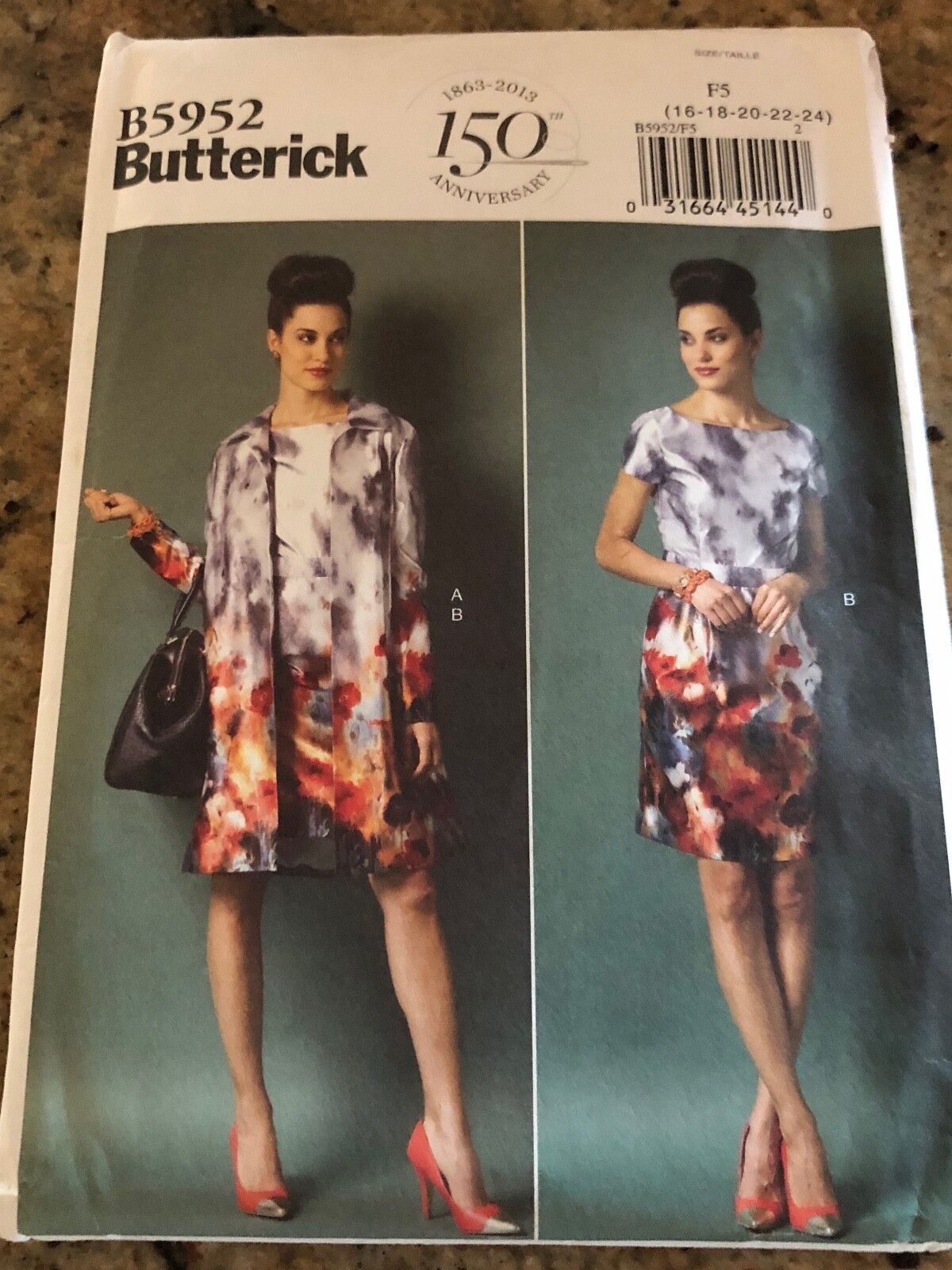 🌺 BUTTERICK #B5952 - LADIES KNEE LENGTH COAT - DRESS & BELT PATTERN 16-24 FF