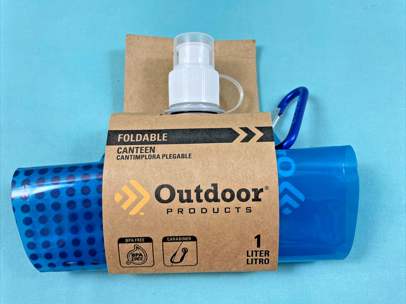 Outdoor Products FOLDABLE CANTEEN Hiking Camping  1 Liter w/Carabiner PBA Free