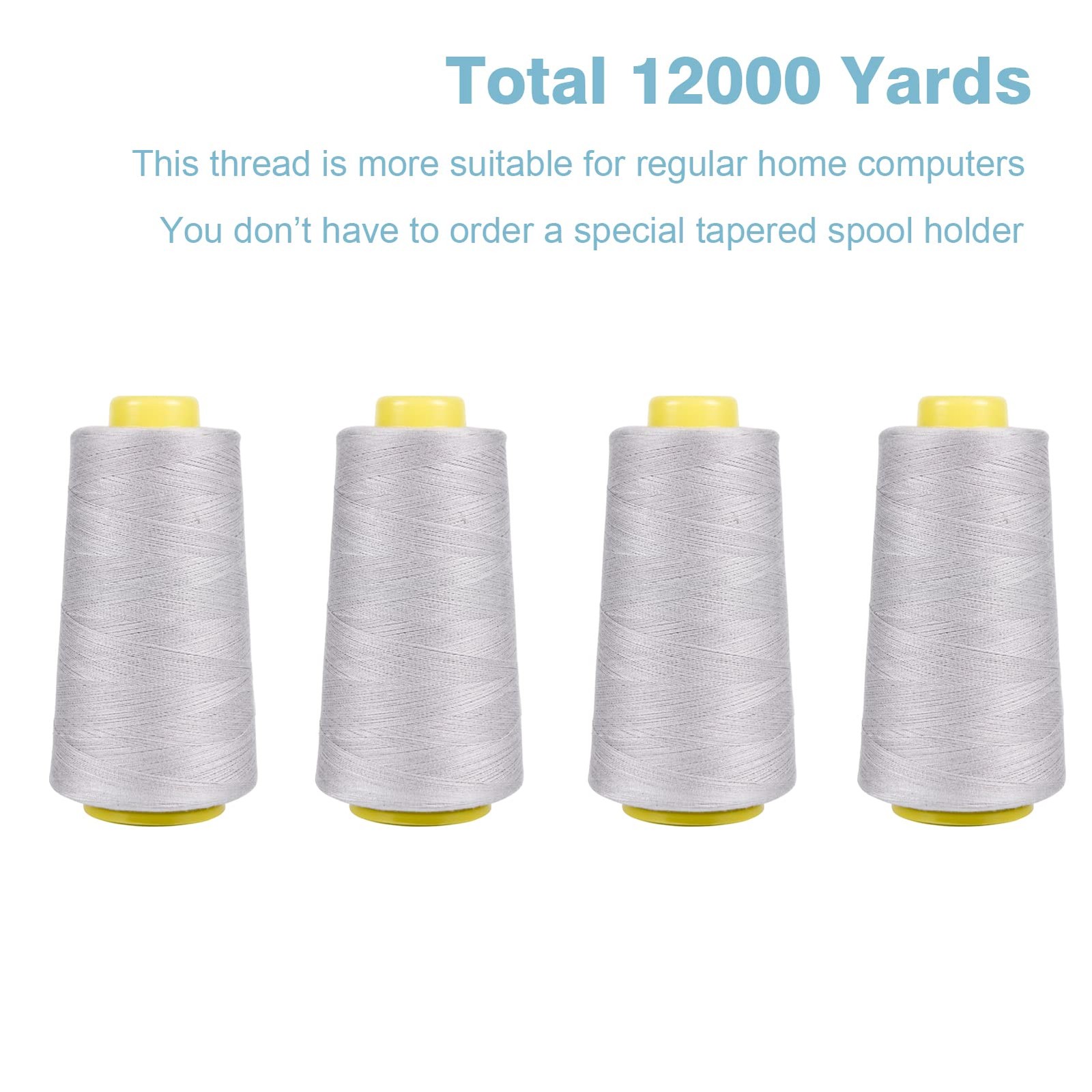 Gray Serger Thread 4 Cones 3000 Yards Each All-Purpose Polyester Spool