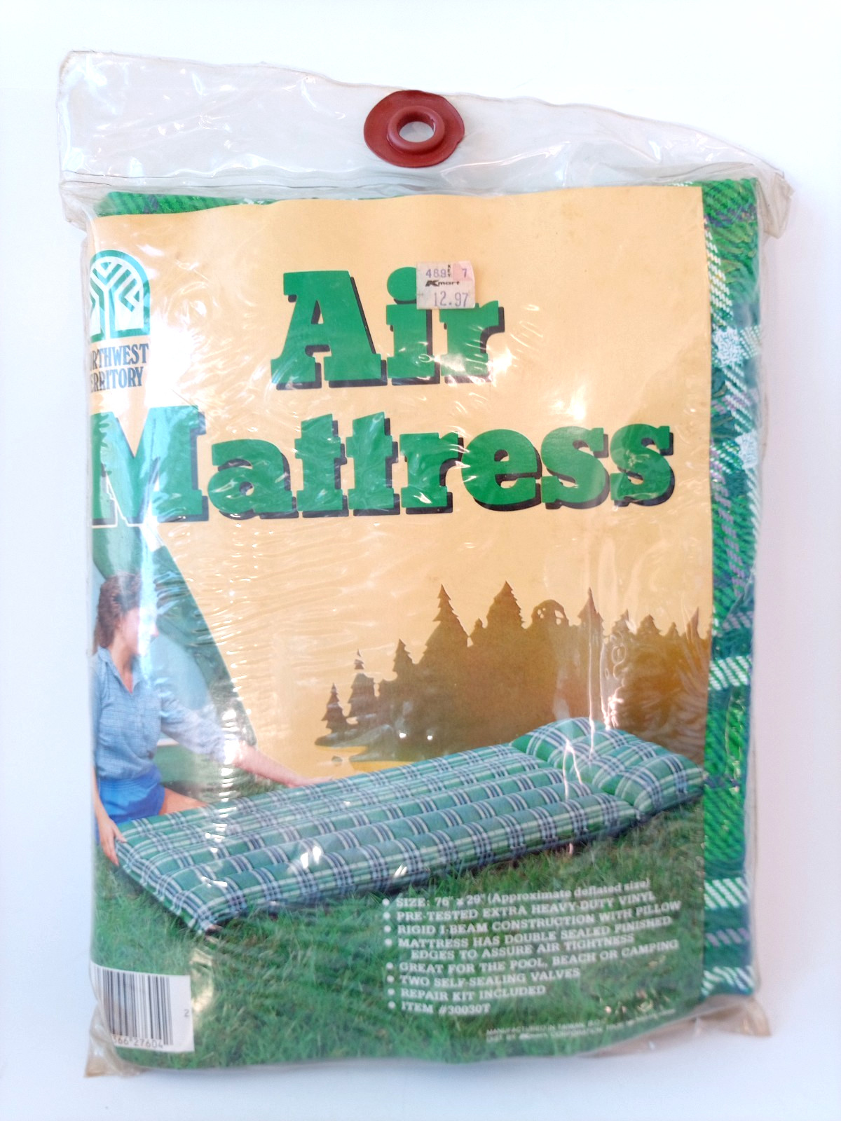 Vintage Northwest Territory Vinyl Air Mattress 70s 80s Plaid Green Heavy Duty