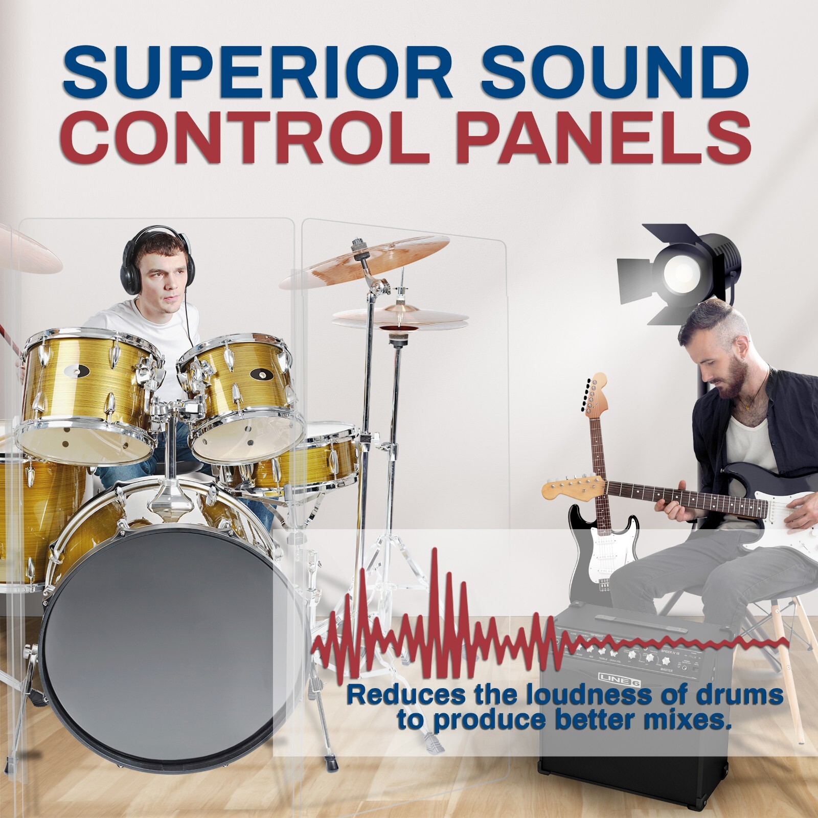 Drum Shield, Premium Acrylic Drum Screen 4 Panels 2ft x 4ft with Living Hinges