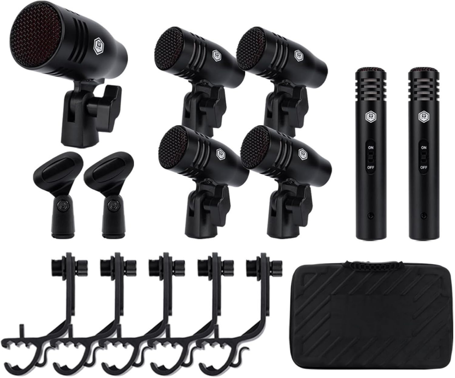 7 Piece Wired Dynamic Drum Mic Kit Whole Metal- Kick Bass, Tom/Snare & Cymbal...
