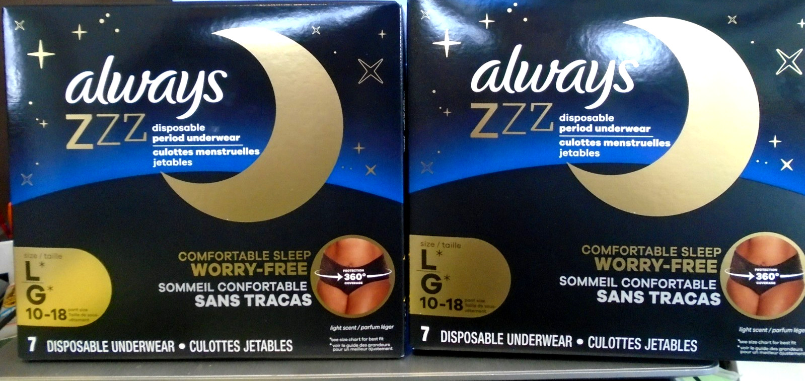 Always ZZZ Period Underwear Disposable Large 10-18 Pant Size - 7ct- 2-PACK