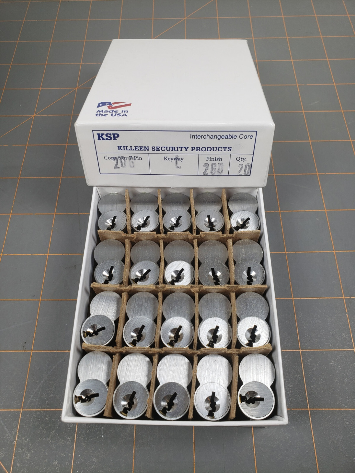KSP 206-L-26D Uncombinated Core 6-pin L Keyway, Satin Chrome, (Box of 20)