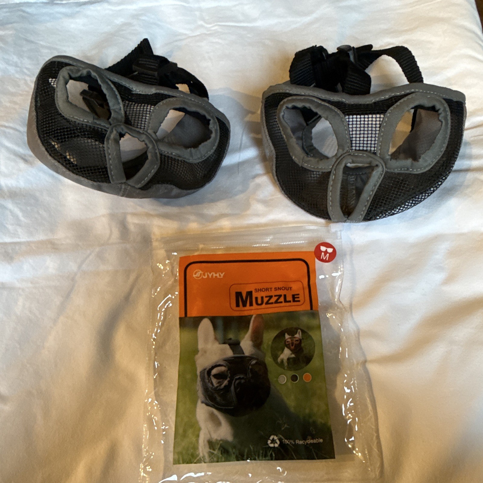 JYHY Short Snout Dog Muzzle Size M Black/Gray Mesh Nylon, 2 Pack