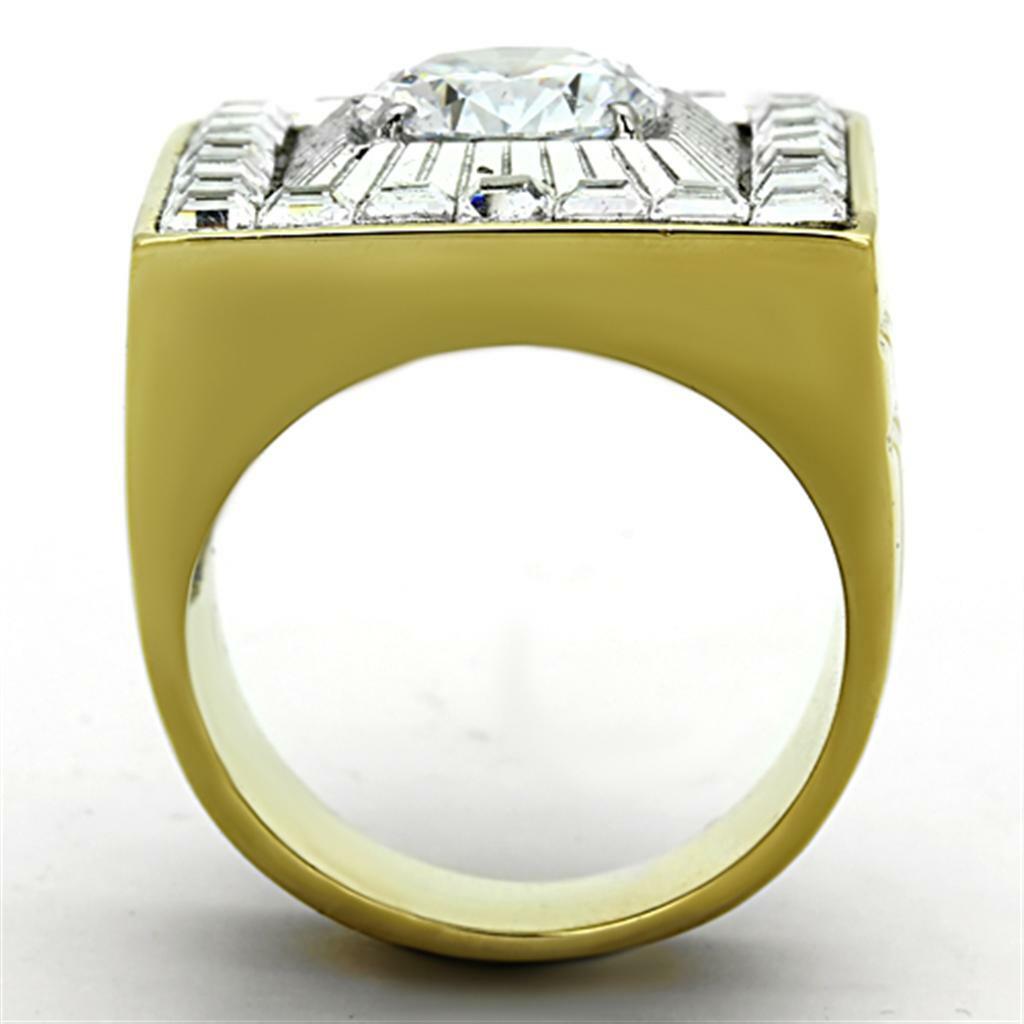 TK1359 - Two-Tone IP Gold (Ion Plating) Stainless Steel Ring with AAA Grade CZ