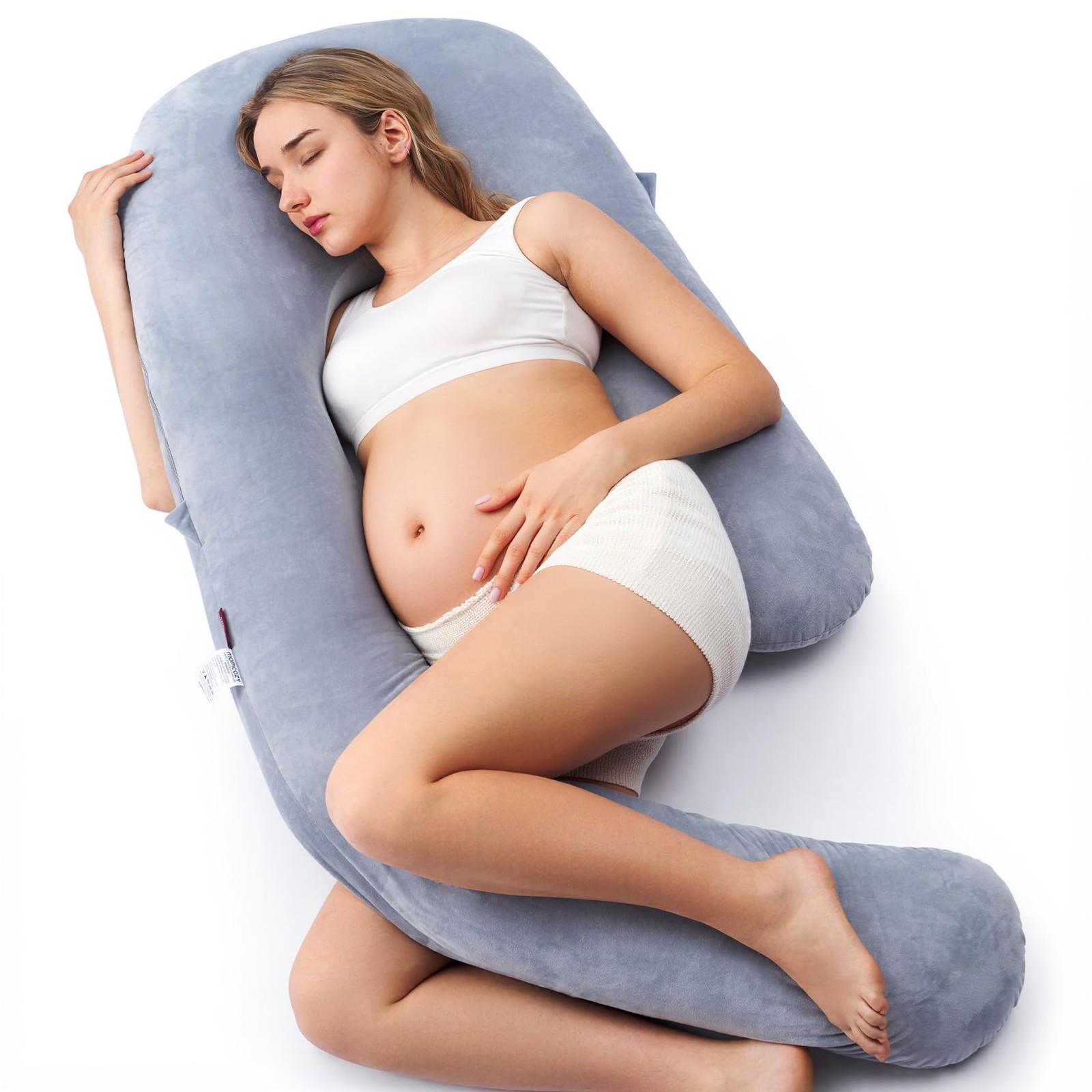 Momcozy Pregnancy Pillow for Sleeping, Dreamlign U Pro Up to 72inch, Grey