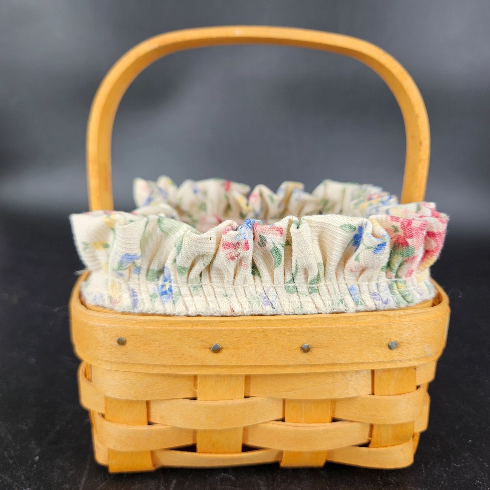 Longaberger 2002 Sm Square Tarragon Wicker Basket Spring Floral Fabric Plastic