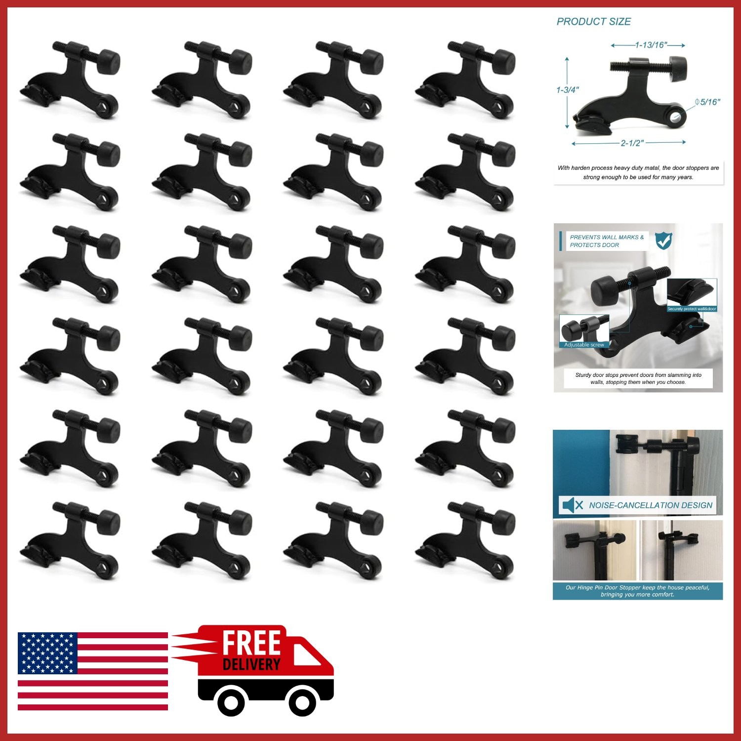 Heavy Duty Hinge Pin Door Stopper 24 Pack Adjustable for Various Door Types