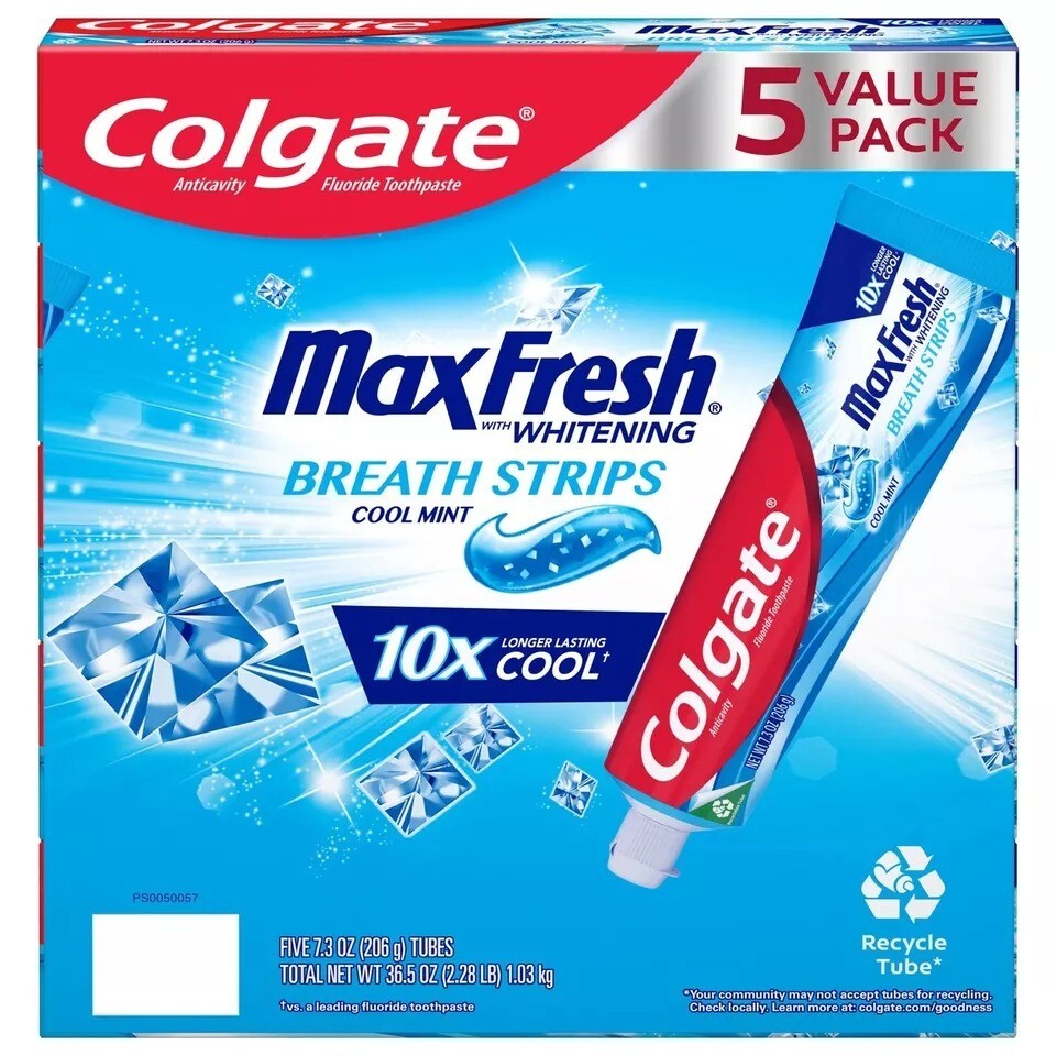 Colgate MaxFresh Toothpaste Cool Mint, 7.3 Oz 5 Pack Scuffed
