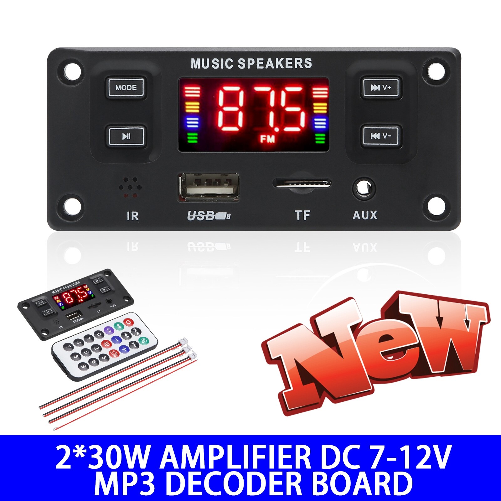 60W 2*30W Amplifier DC 12V MP3 Decoder Board Module Kit Bluetooth MP3 USB AUX FM