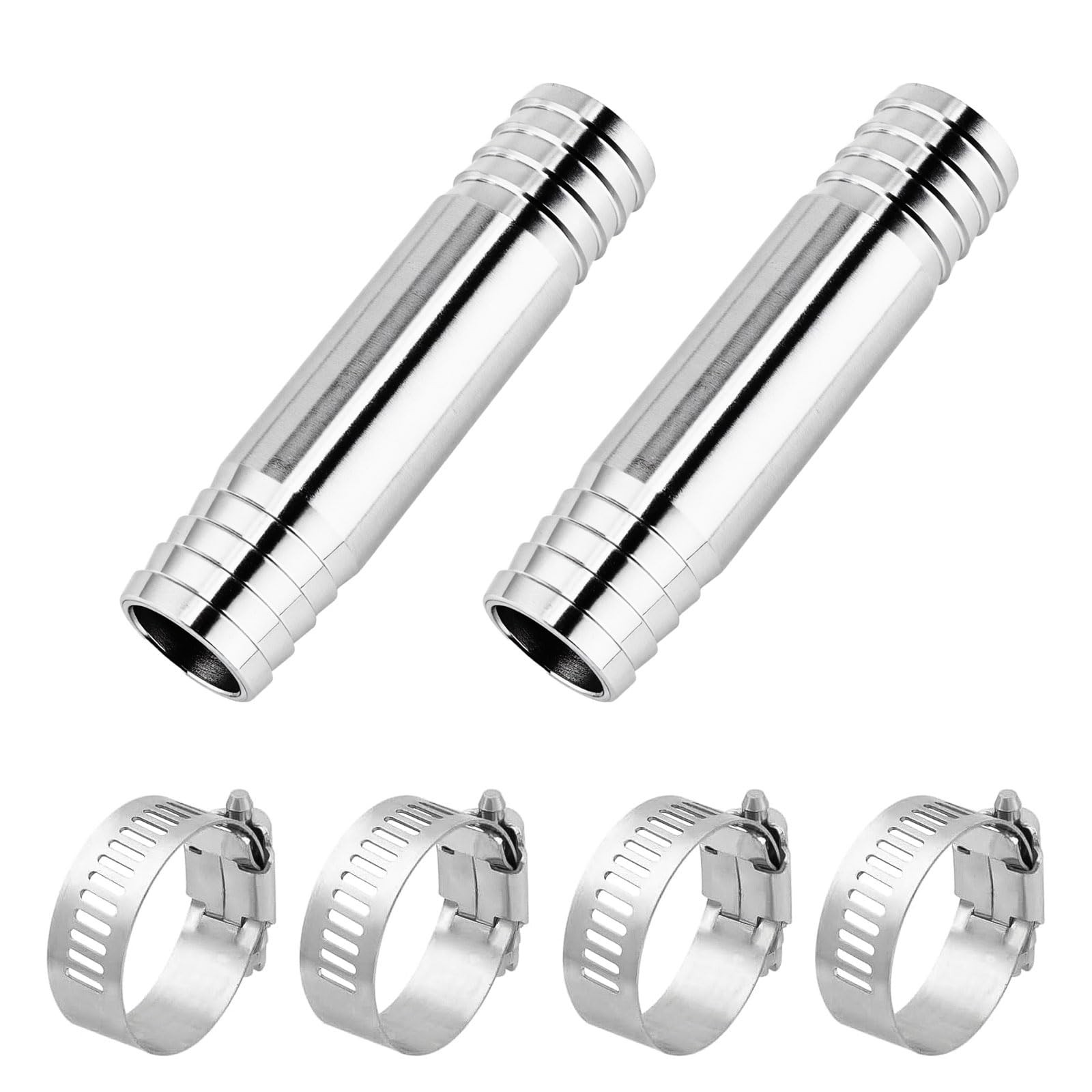 2 Pack 1 Inch 304 Stainless Steel Hose Barb Mender Union With Clamps
