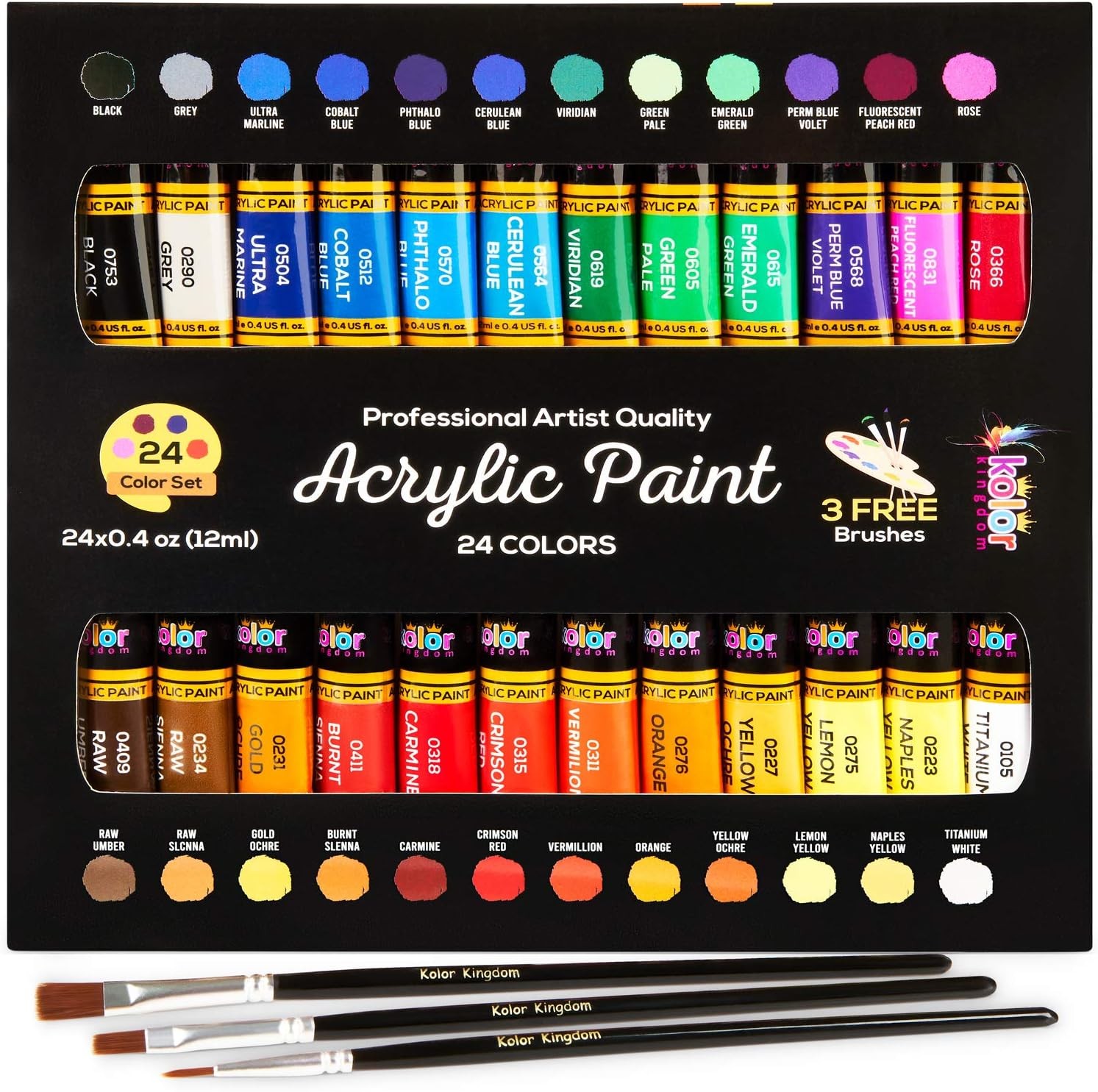 Acrylic Paint Set Canvas Art Paints 24 0.36 Fl Oz (Pack of 27), ASSORTED