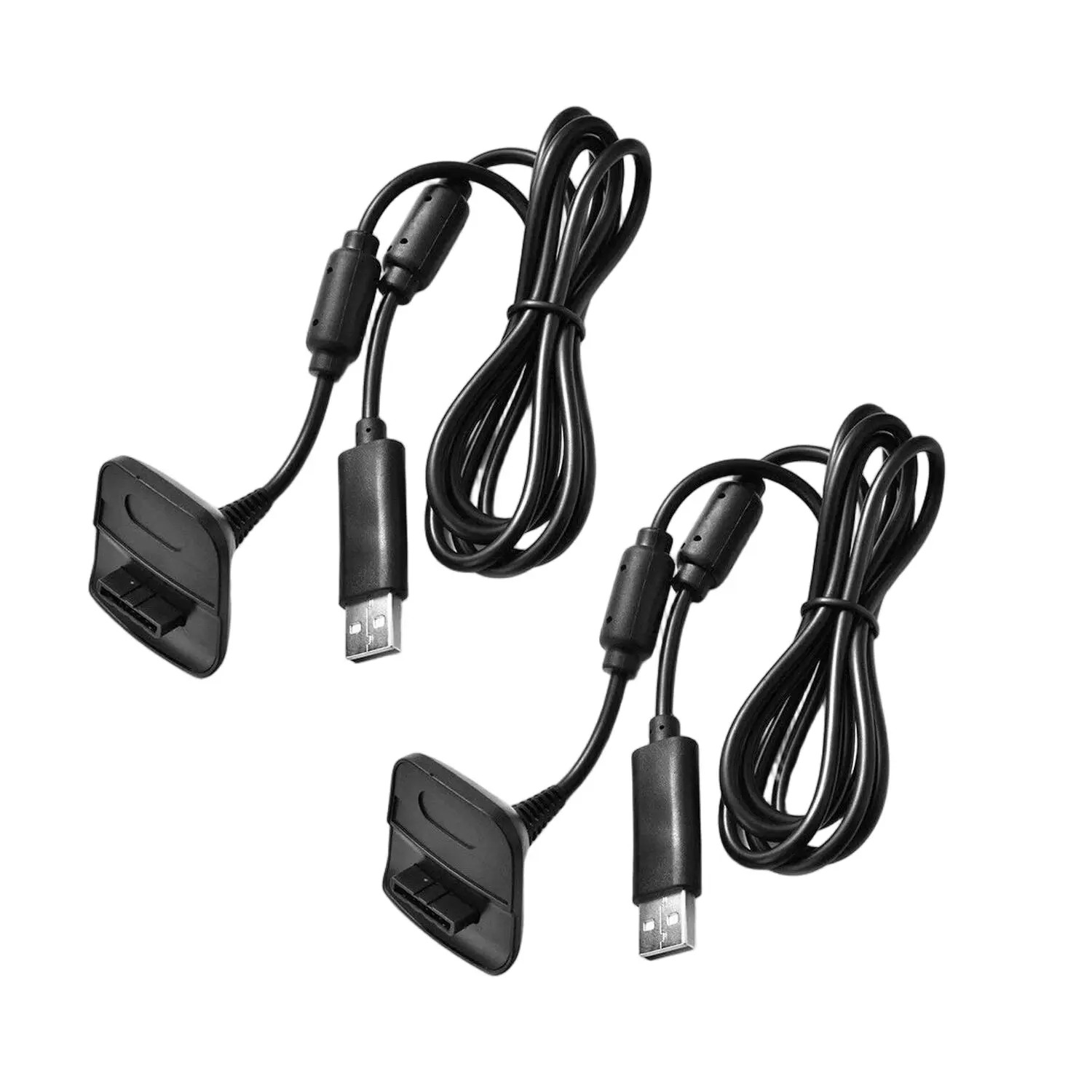 Black Wireless Controller USB Charging Cable Replacement Charger 2 For Xbox 360