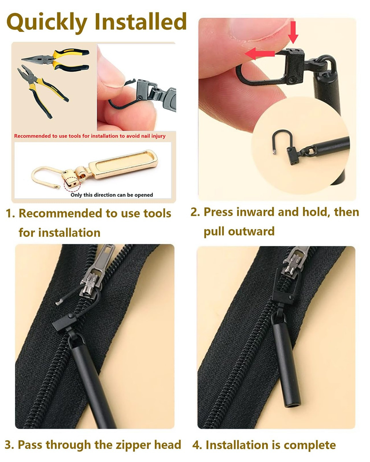 6 Pack Zipper Pull Replacement Detachable Zipper Pull Tabs for Jackets Luggage