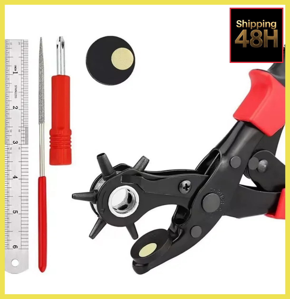 10″ Heavy-Duty Leather Hole Punch Pliers – 6-Size Belt & Strap Punch Tool