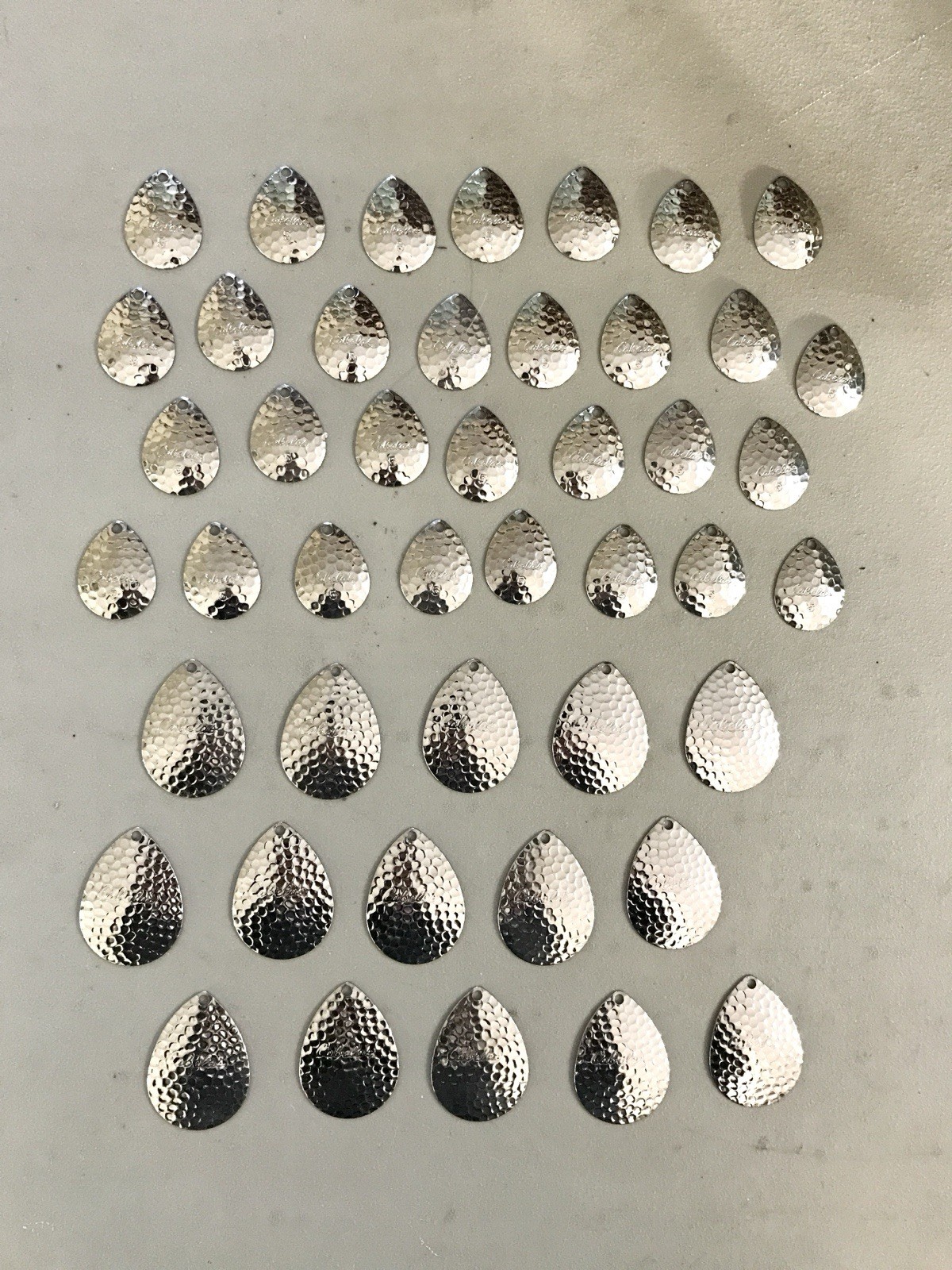Mixed Lot of 45 Cabela’s Colorado Hammered Silver Spinner Blades  -1.25” & 1.75”