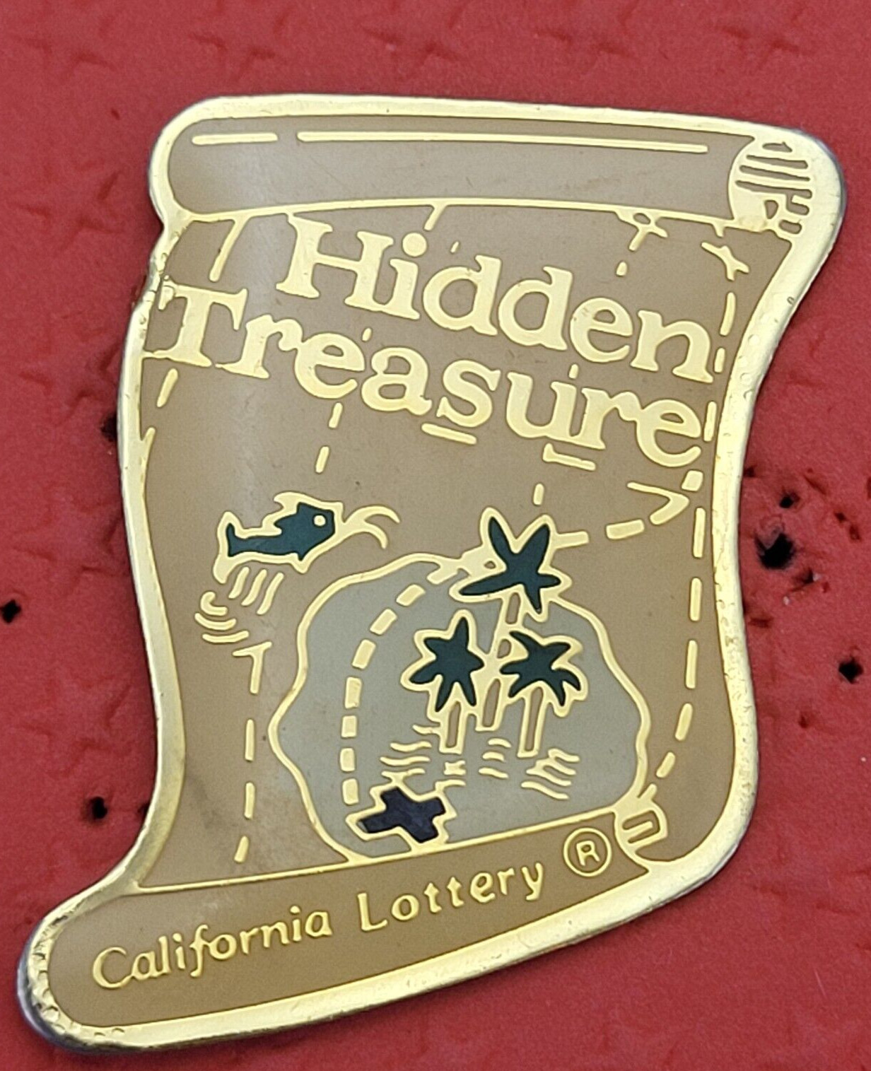 California Lottery Hidden Treasure Map Pin 1990 Lapel Hat Pin