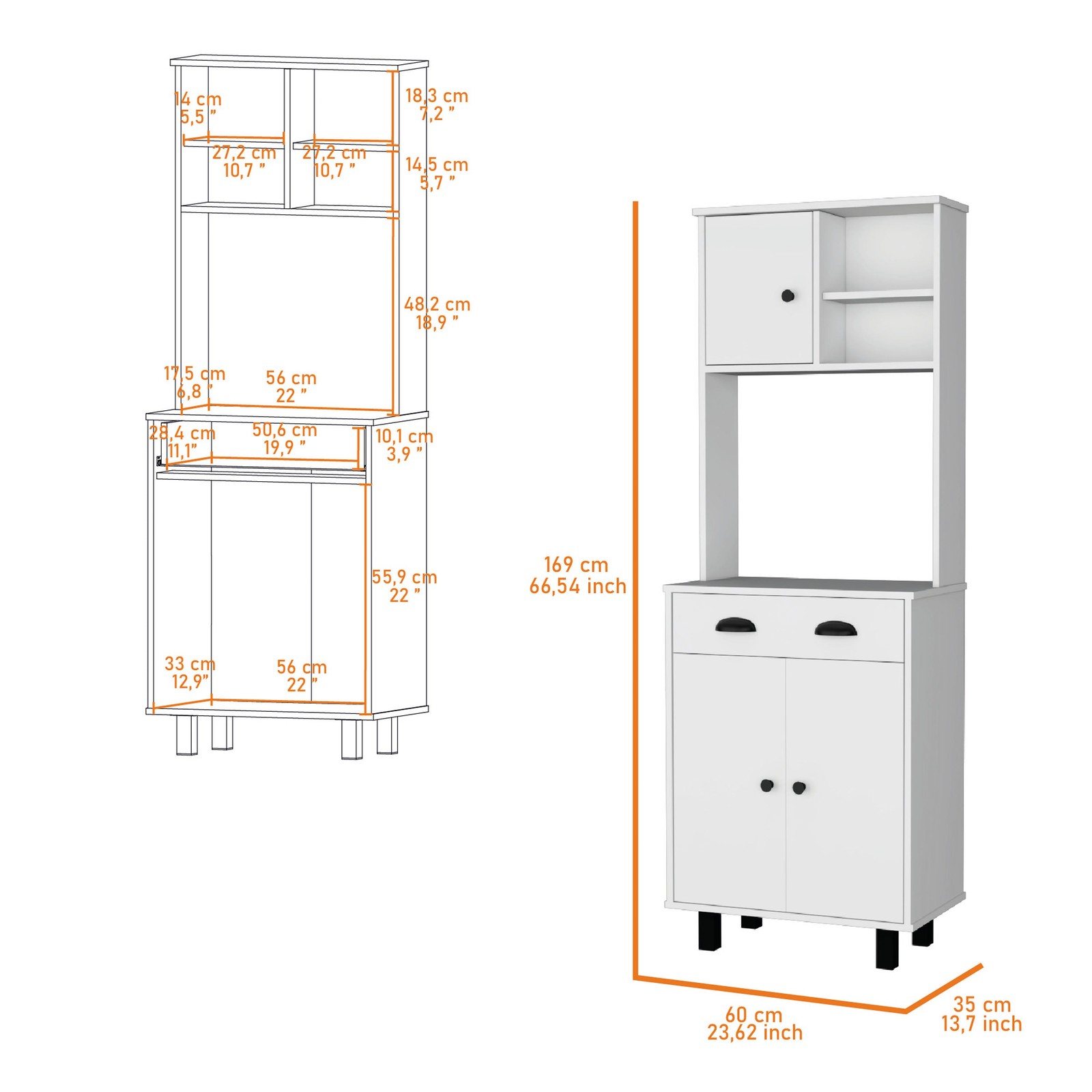 White 1-Drawer Kitchen Pantry