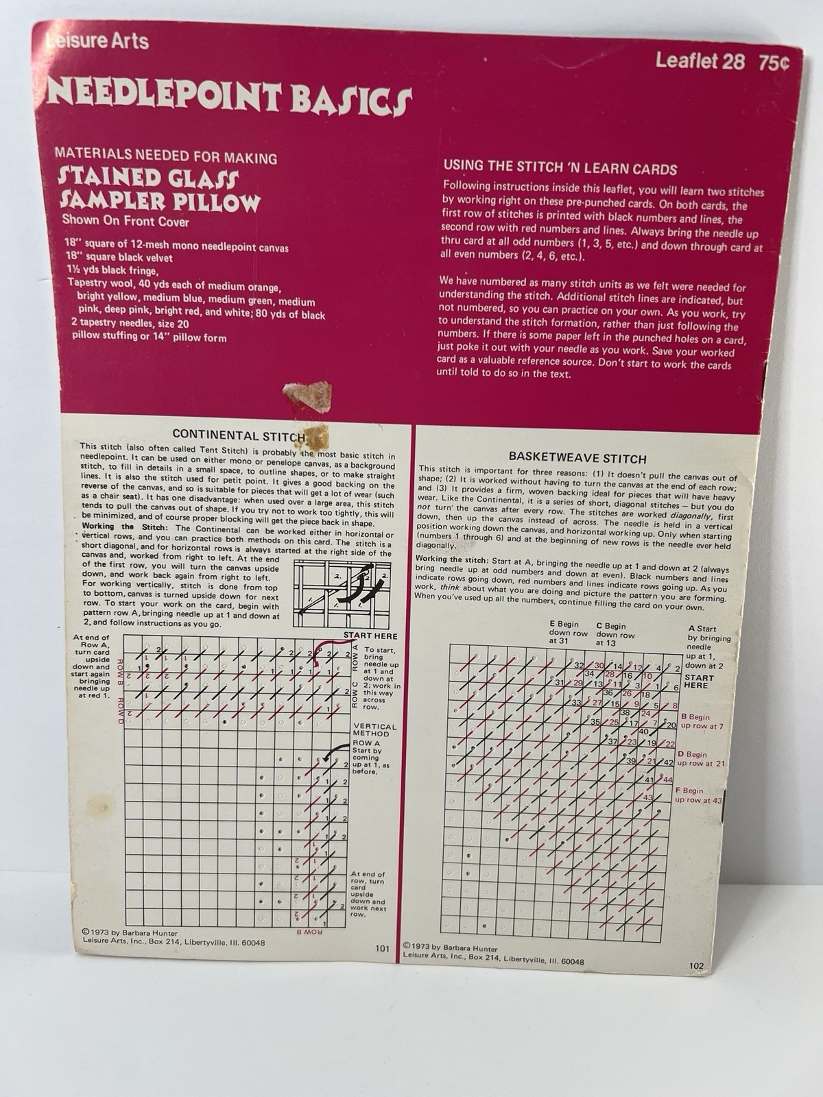 Needlepoint Basics Leaflet 28 Barbara Hunter Vintage Stitch Guide Pattern