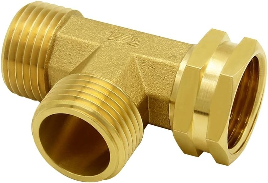 Hooshing Brass Garden Hose Tee Fitting 3/4" GHT Male x x Female,